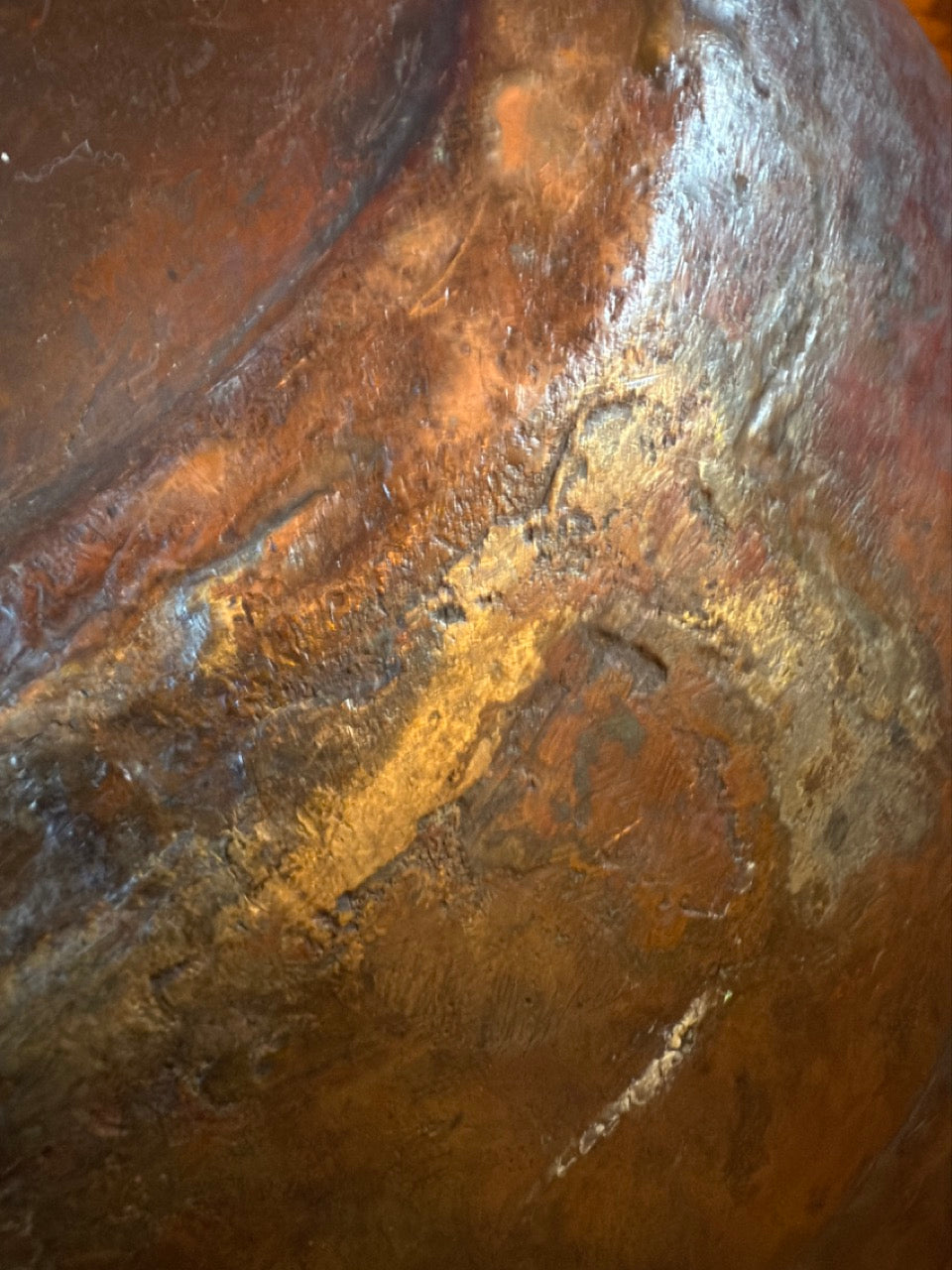 19th Century Hand Hammered Large Copper Water Vessel Riveted Ring Bands Handles