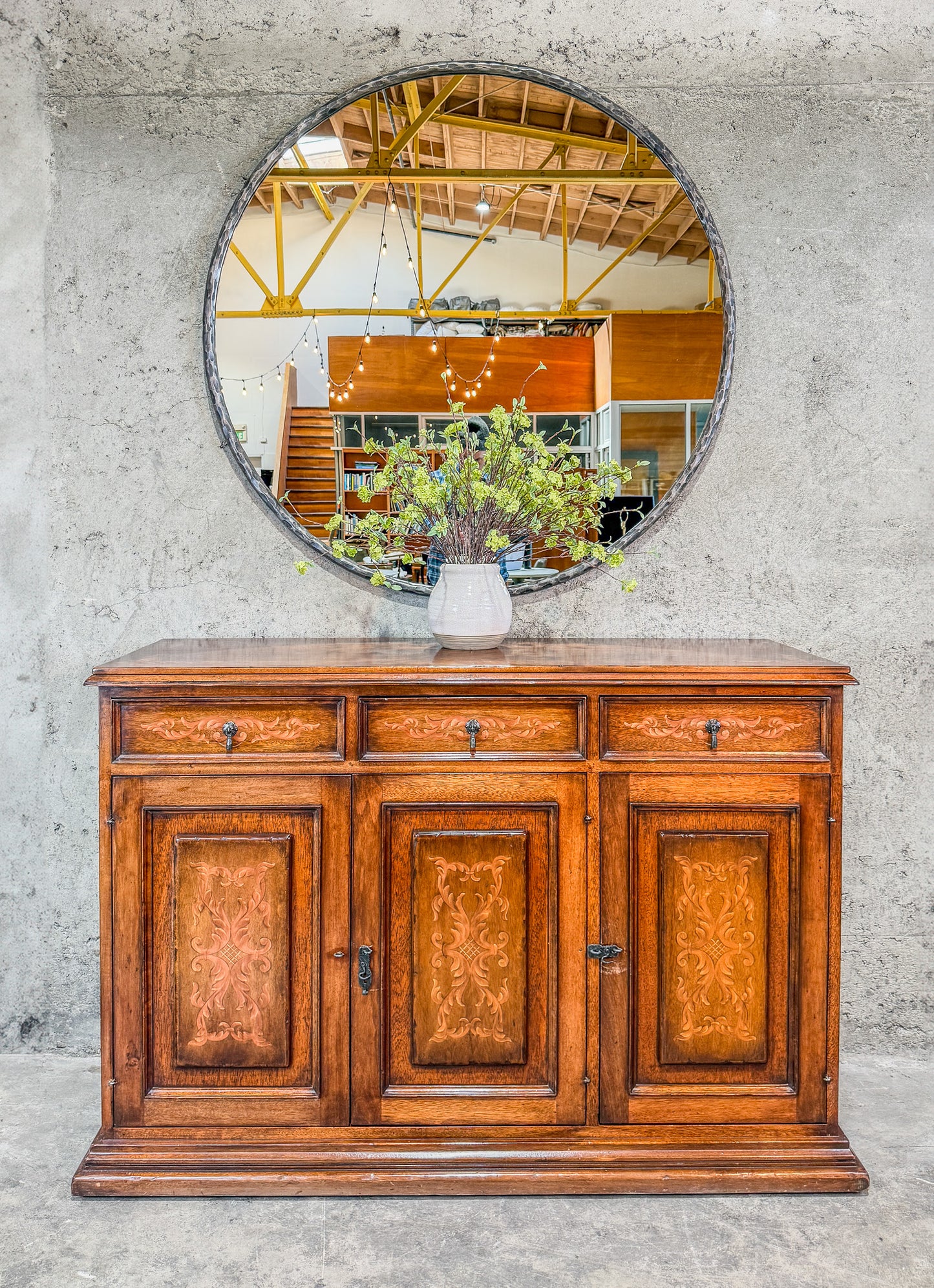 Large Round Hammered Iron Ring Mirror by Design Mix Studio