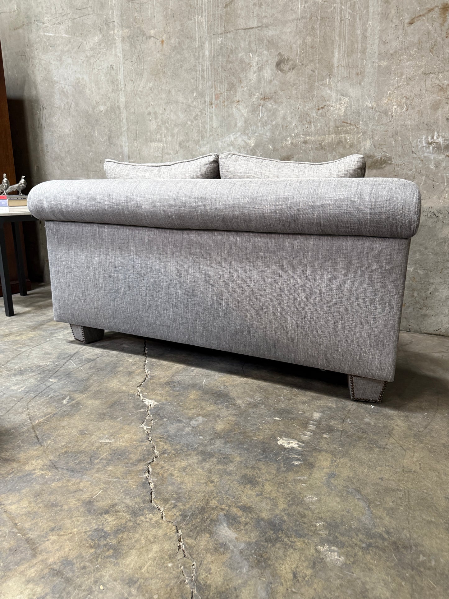 Huge Custom Gray Slate Upholstered Wedge Sectional – Down Filling & Nailhead Trim