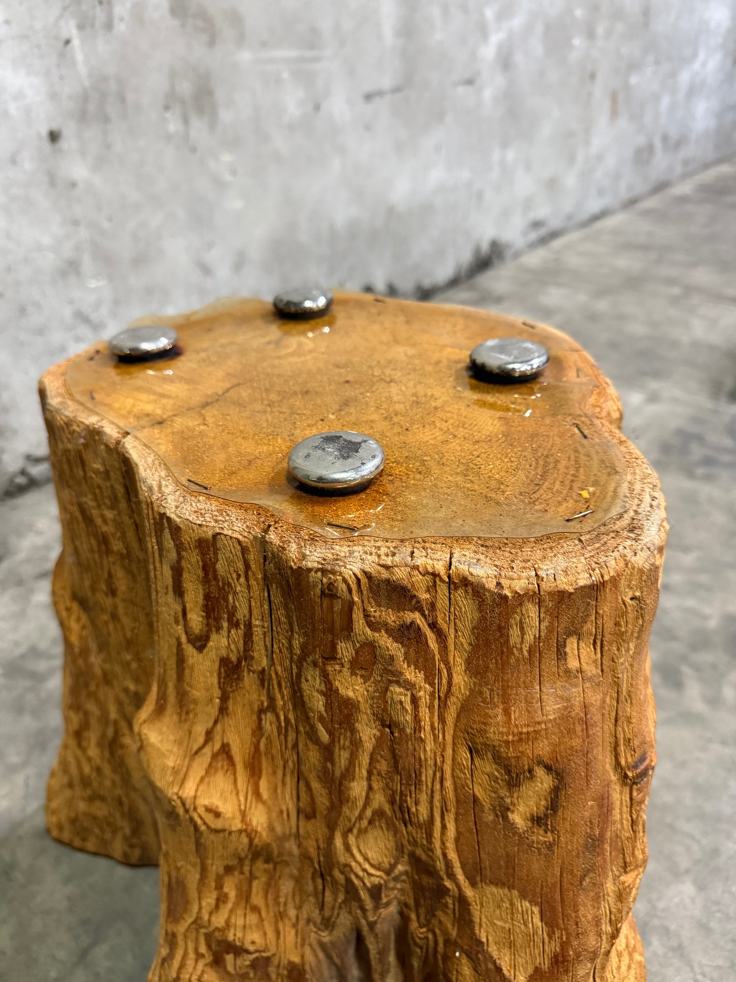 Mid-Century Natural Burlwood Tree Trunk End Table, 1960s–70s Organic Modern Accent Table 23” × 20” × 20” H