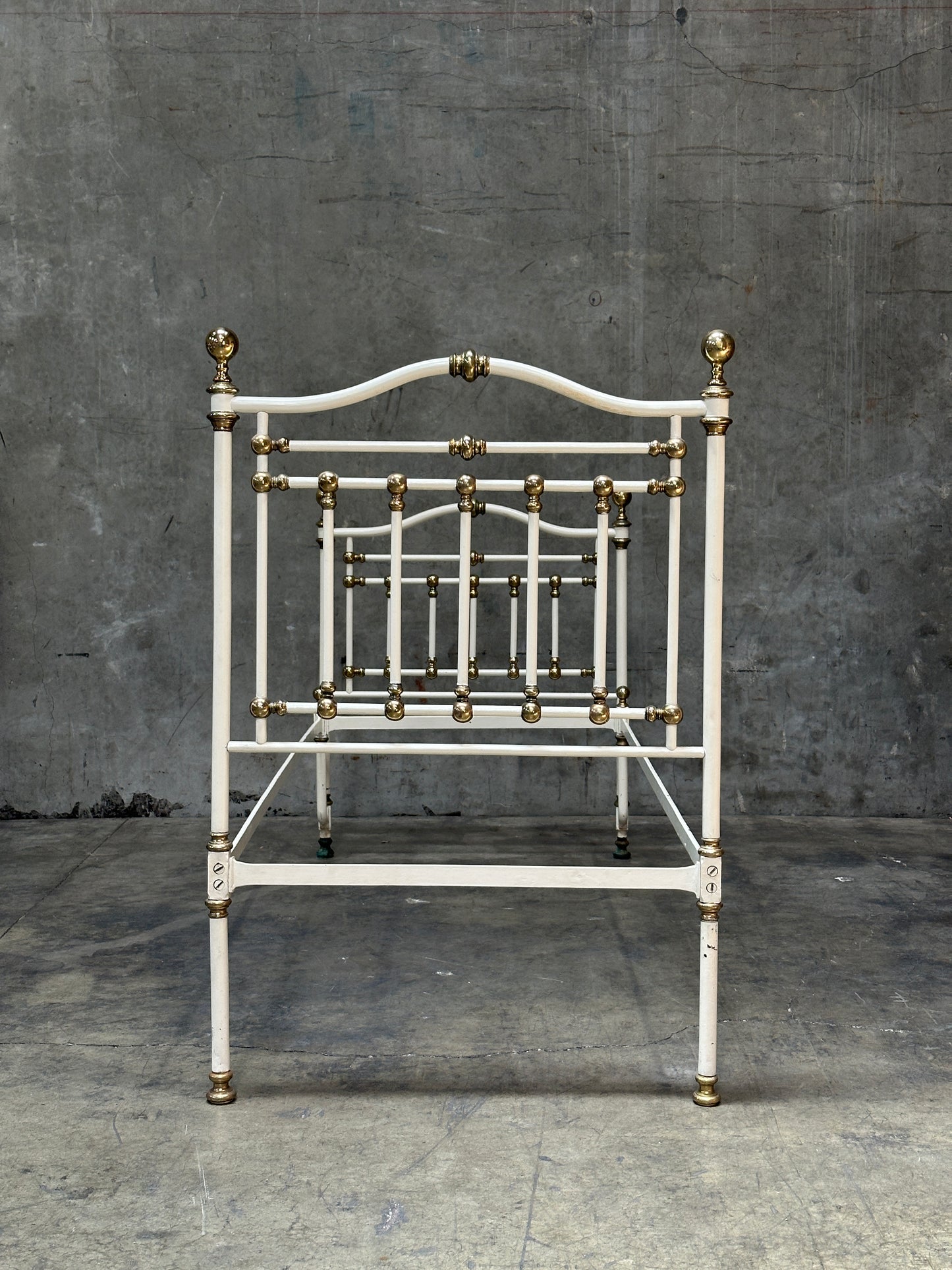 Pair Victorian Iron & Brass Twin Beds, White Painted Frames