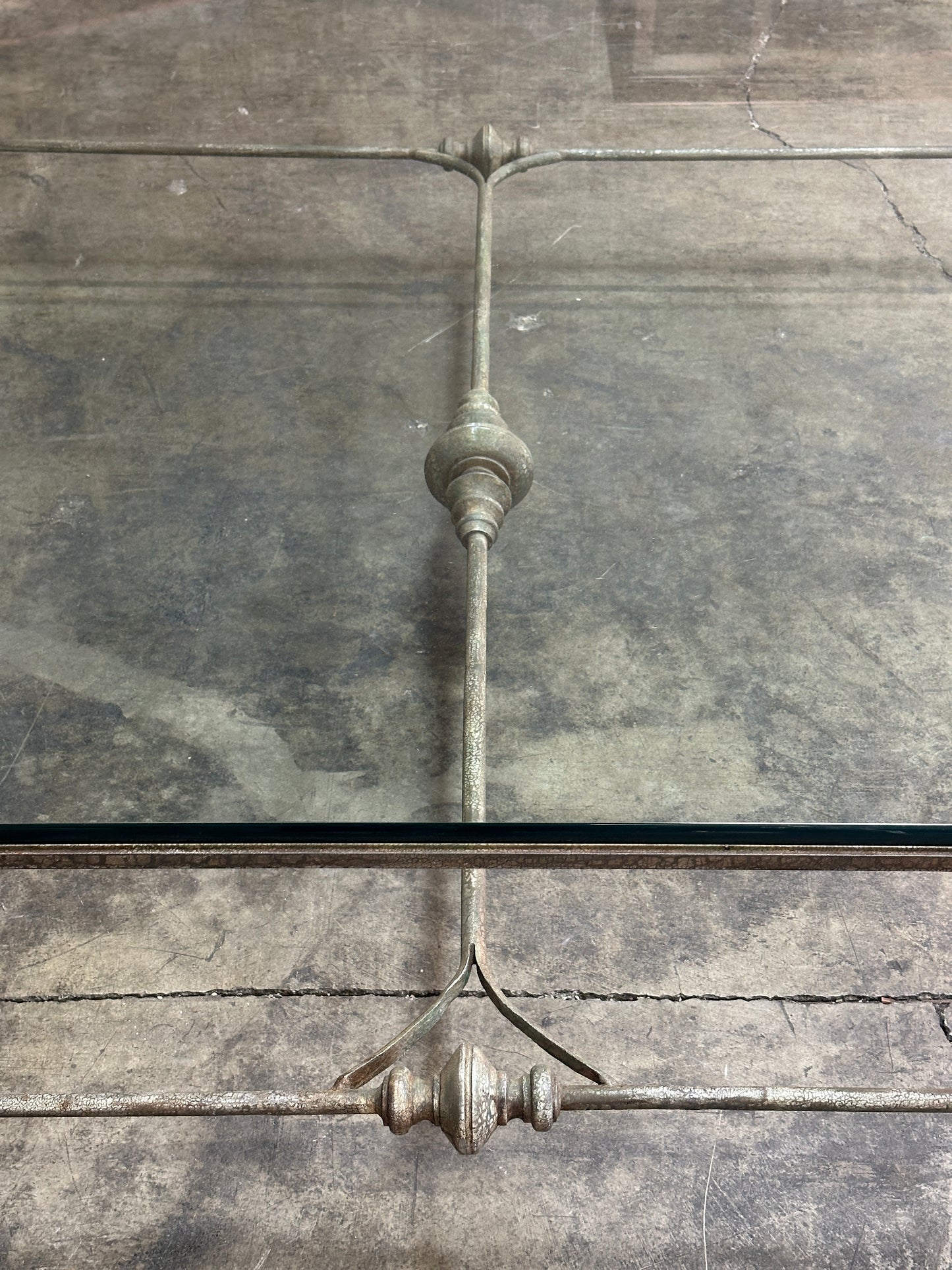 Vintage Italian Wrought Iron Coffee Table, Twisted Rope Base, Glass Top, 60in