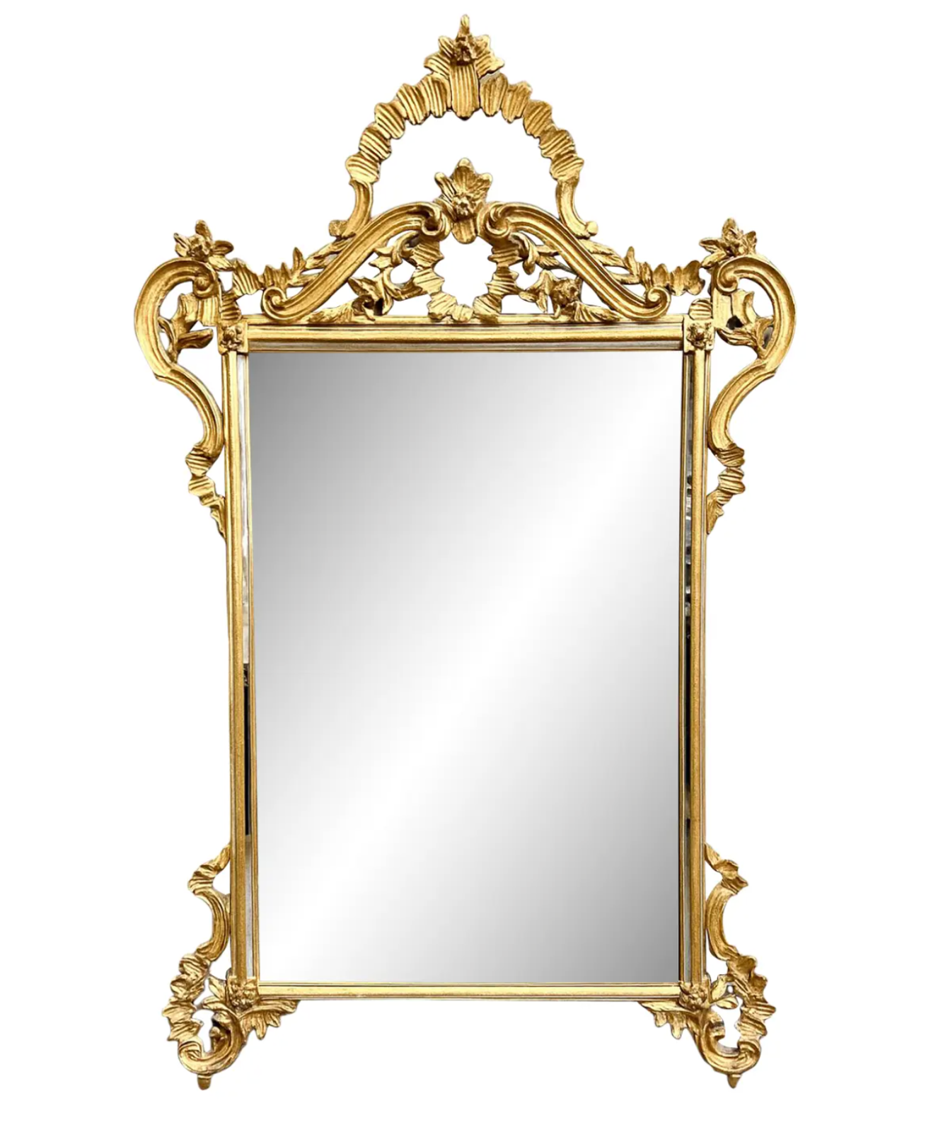 Vintage Italian Rococo Giltwood Wall Mirror, 1950s–70s – Ornate Carved Gold Leaf