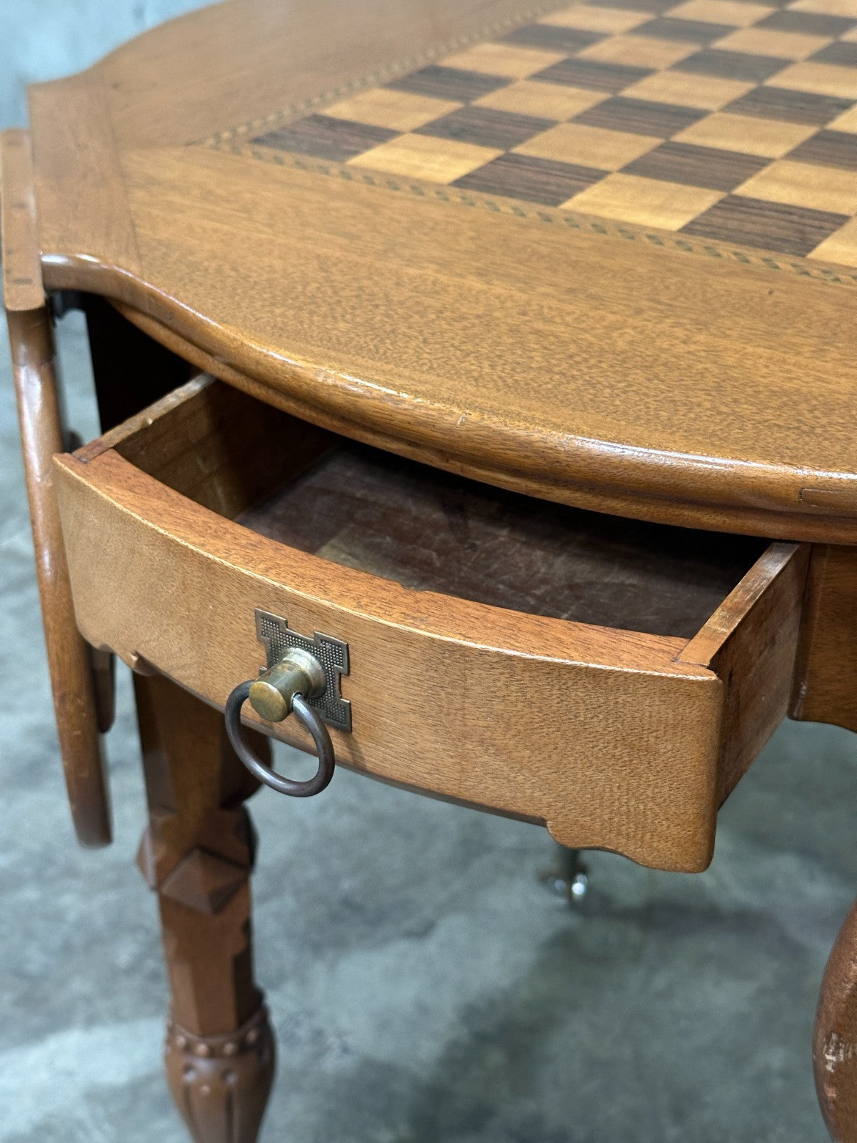 Antique Drop Leaf Game Table Chess Board Top Carved Legs Claw Feet