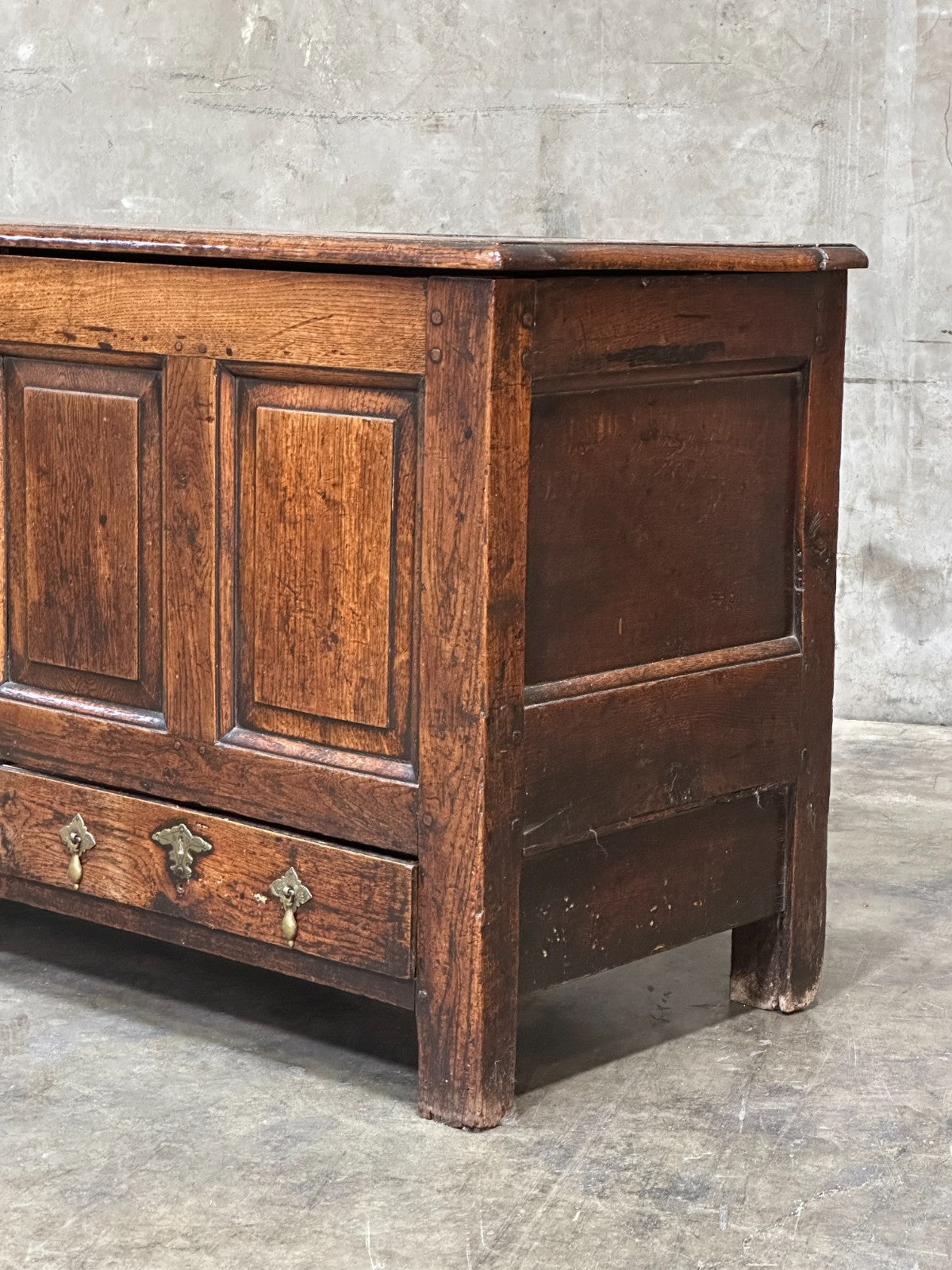 18th C English Oak Mule Chest George III Blanket Chest Paneled 54.5”