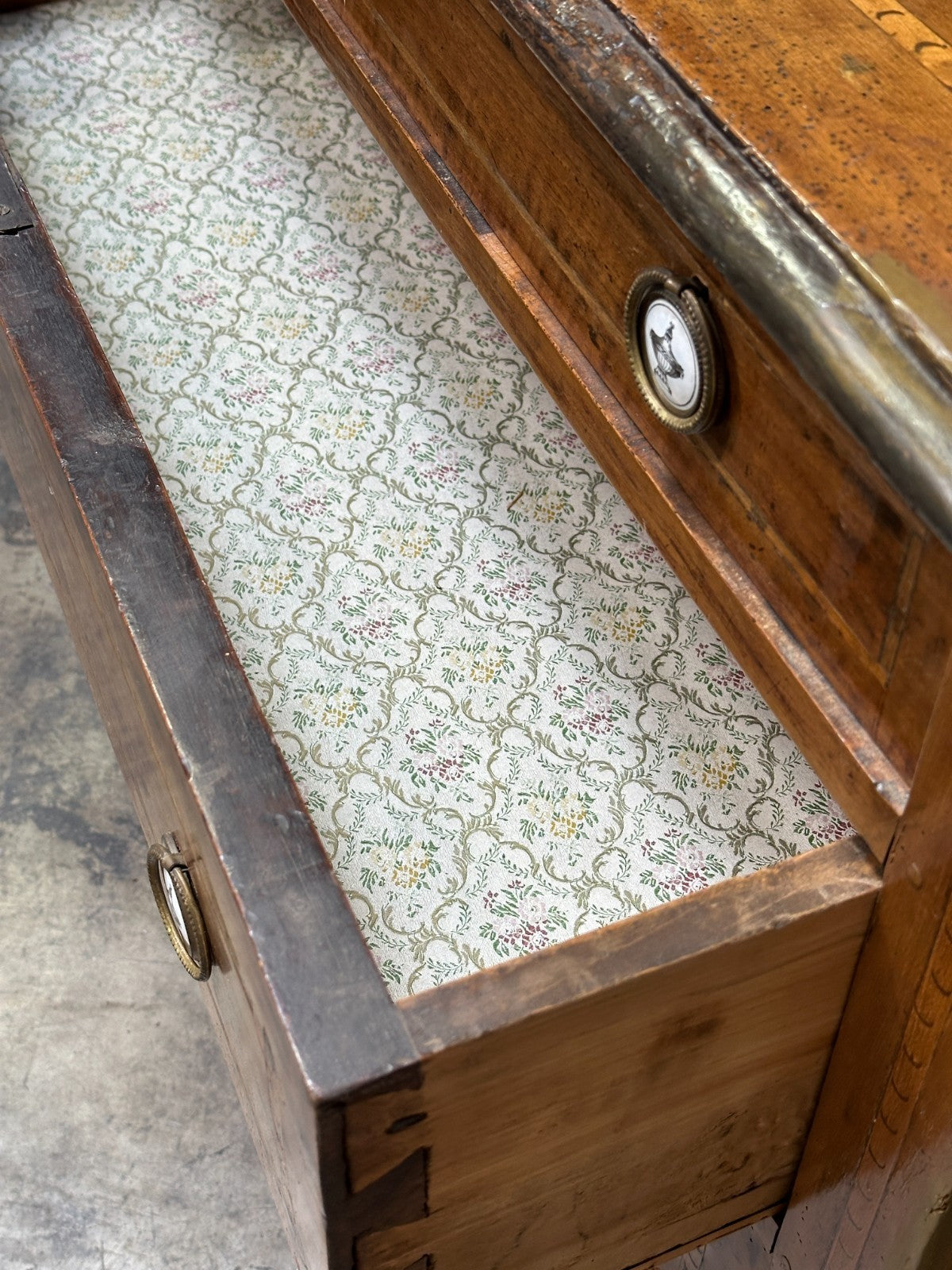19th Century Italian Neoclassical Walnut Commode Inlay 3 Drawer Chest