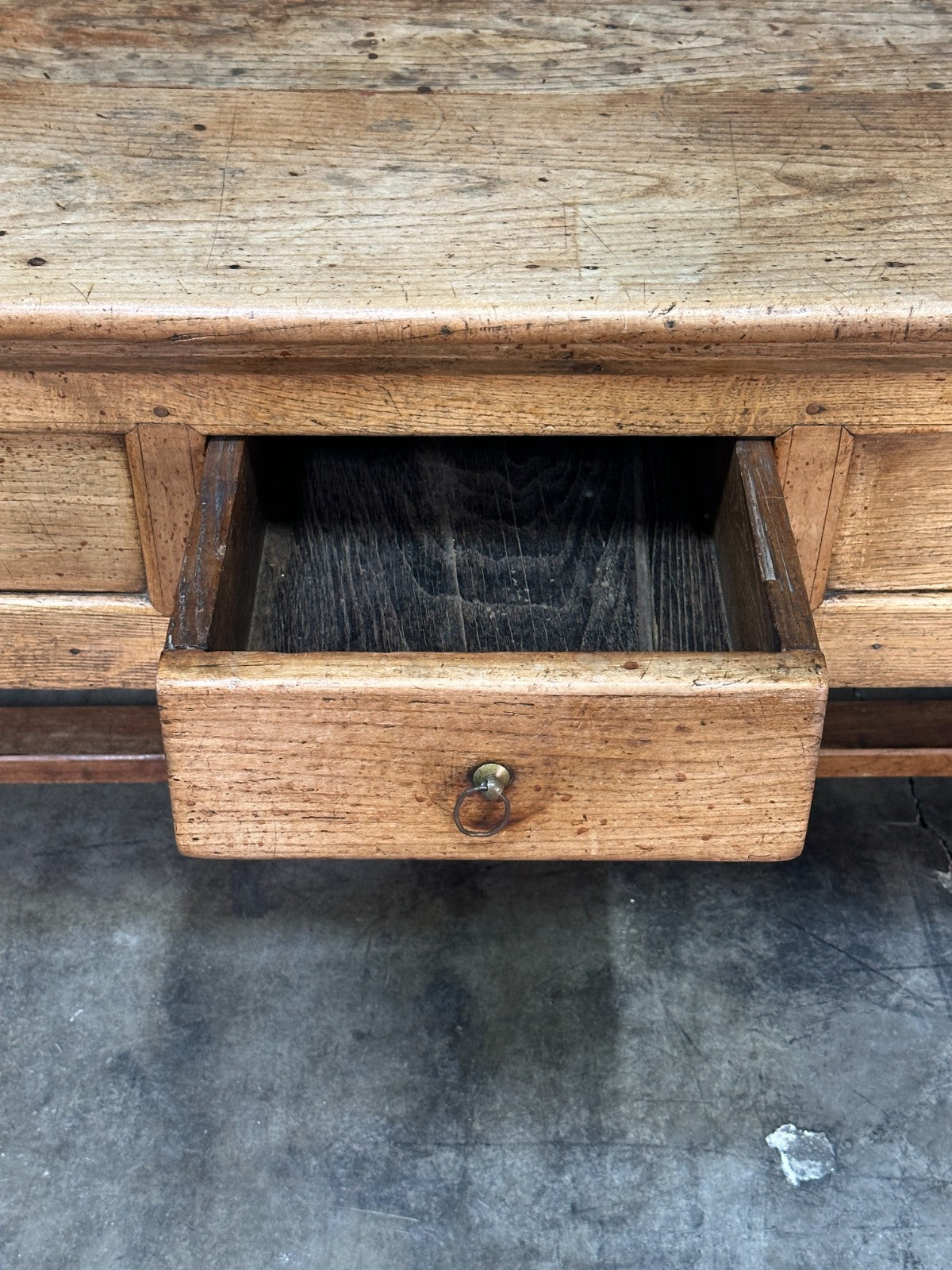 19th C French Draper’s Table Farmhouse Harvest Work Table 83”