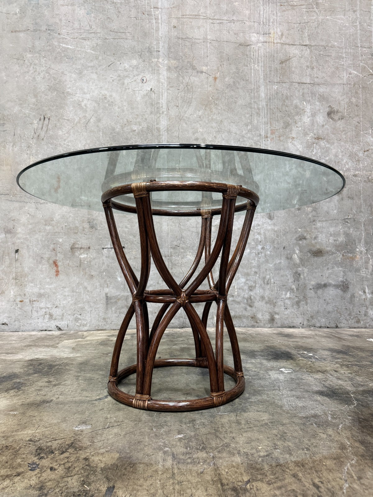 McGuire San Francisco Rattan Dining Table Glass Top 45” Round