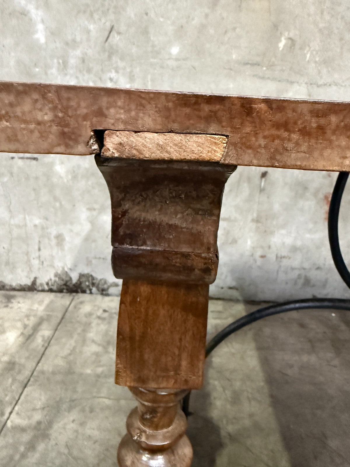 19th Century Spanish Walnut Center Table with Iron Stretcher Support Turned Legs