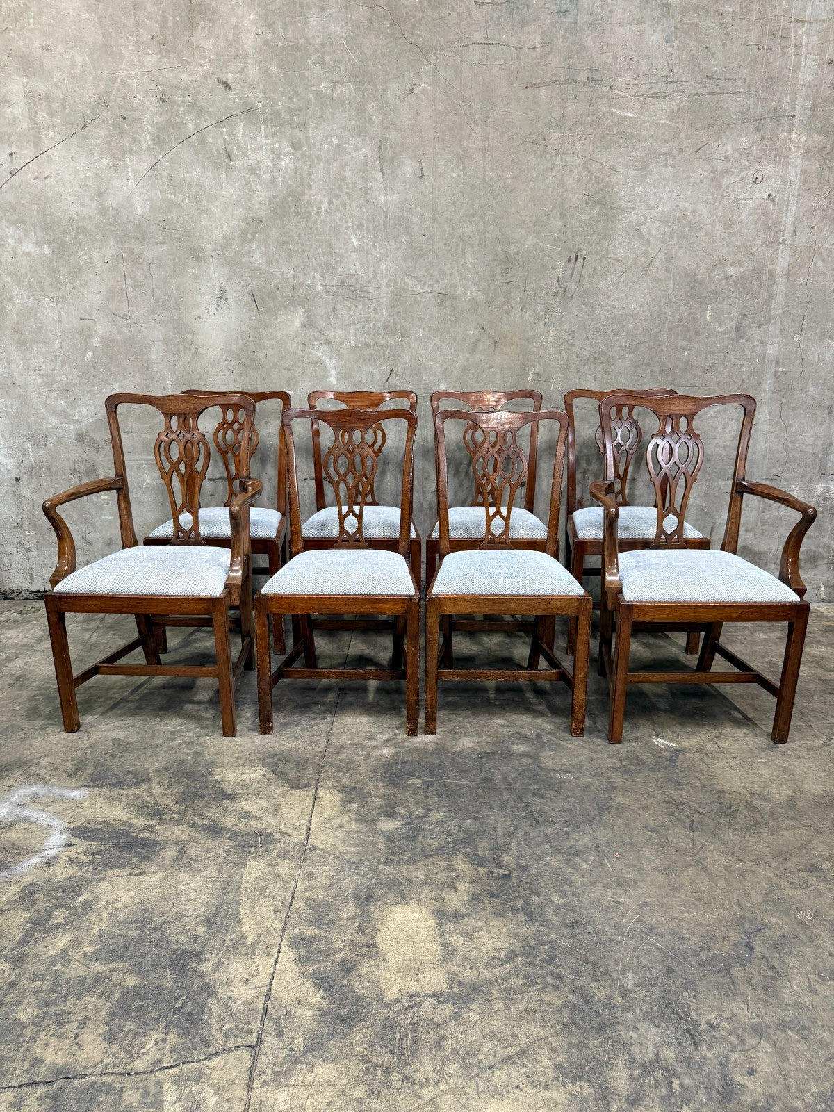 Set of 8 Spectacular Antique 1830s Chippendale Mahogany Dining Chairs (6+2)