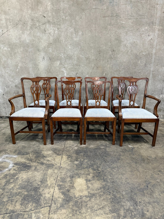 Set of 8 Spectacular Antique 1830s Chippendale Mahogany Dining Chairs (6+2)