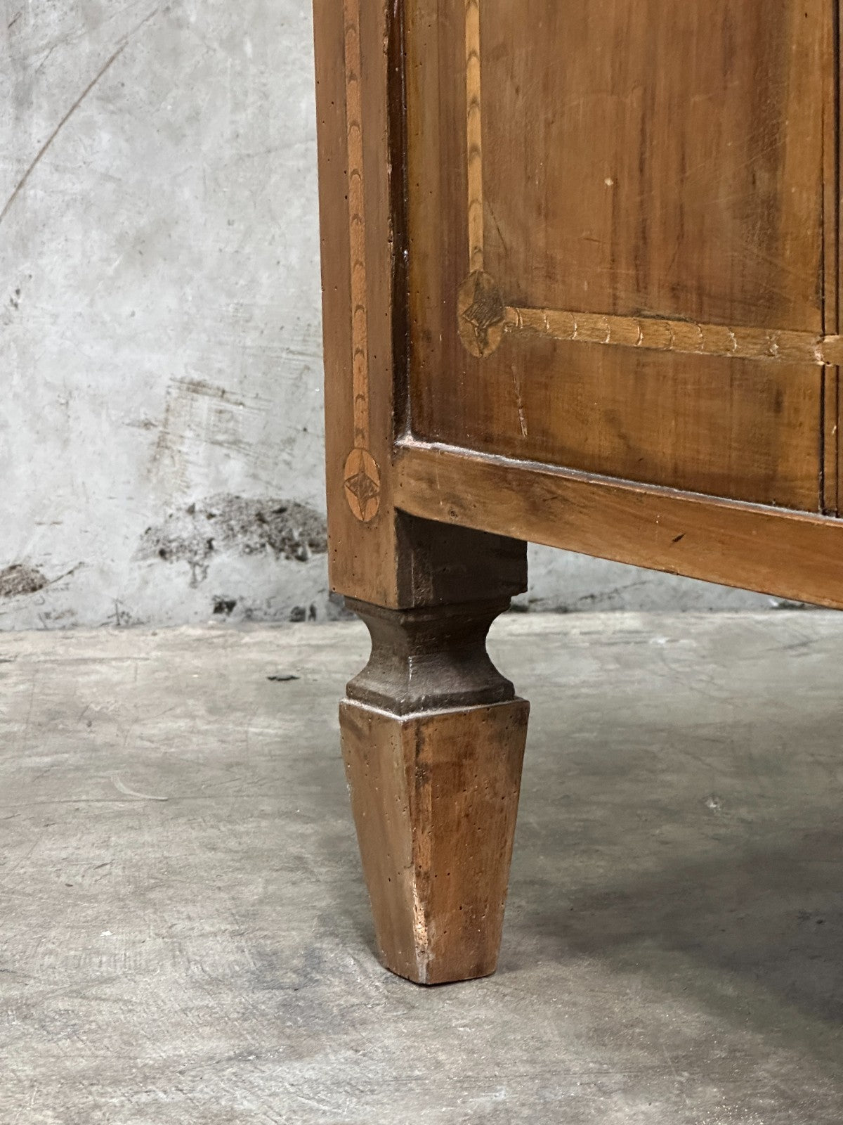 19th Century Italian Neoclassical Walnut Commode Inlay 3 Drawer Chest