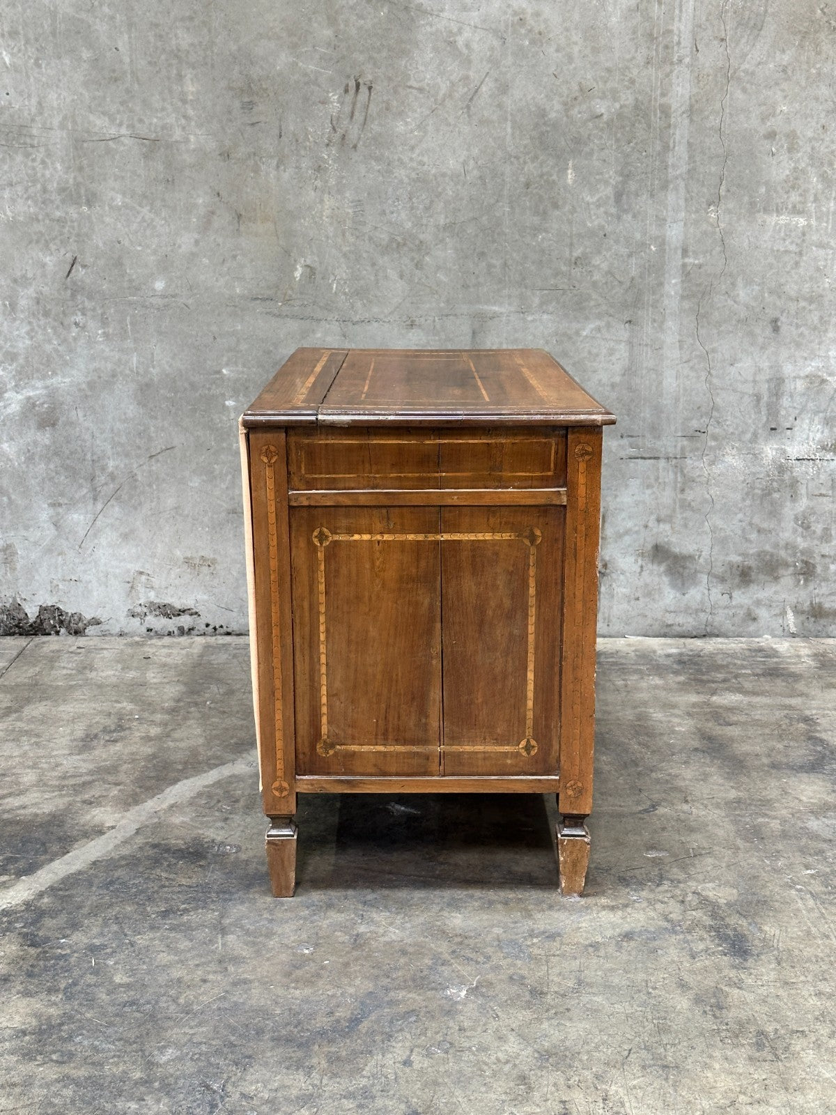 19th Century Italian Neoclassical Walnut Commode Inlay 3 Drawer Chest