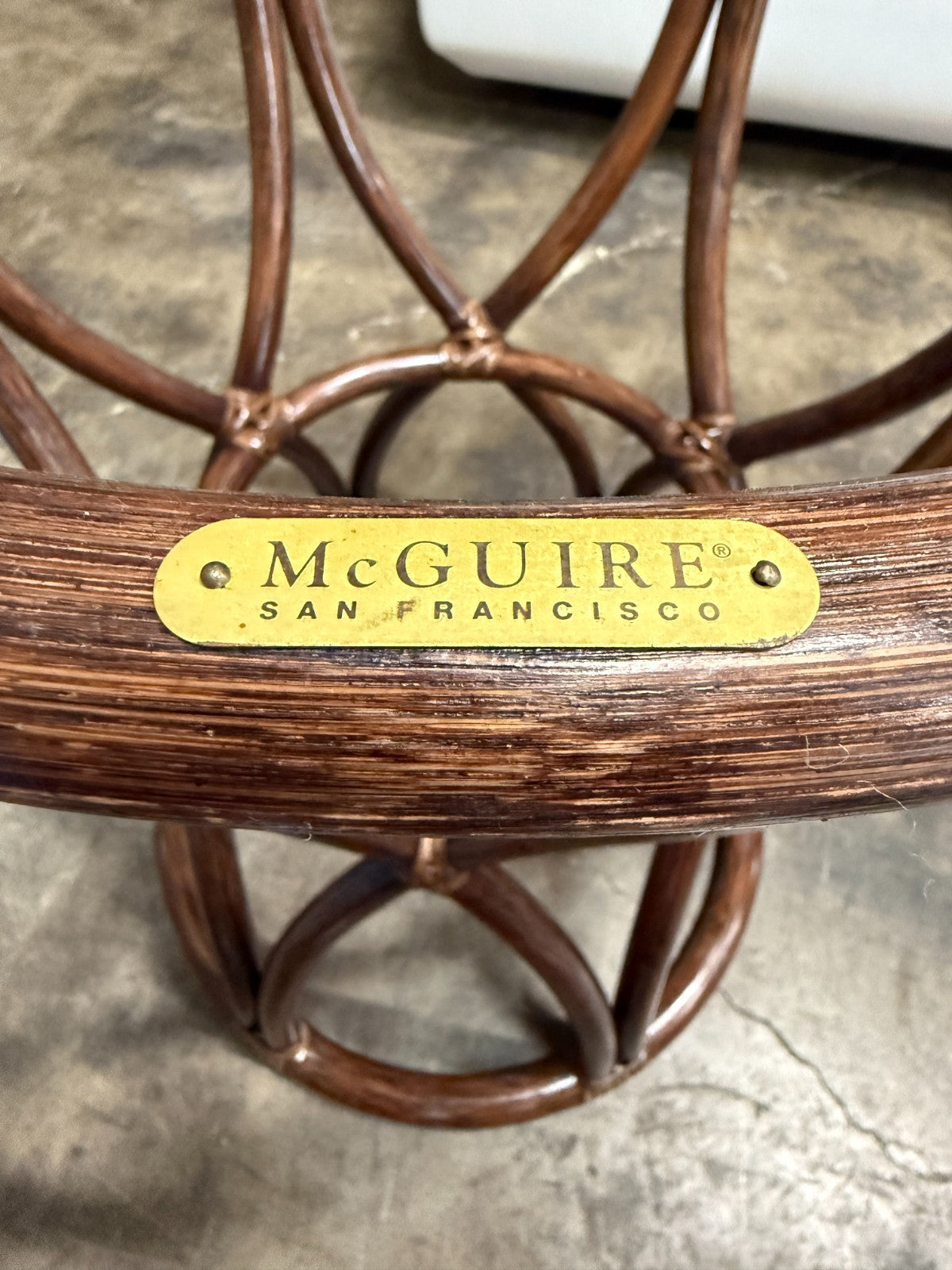 McGuire San Francisco Rattan Dining Table Glass Top 45” Round