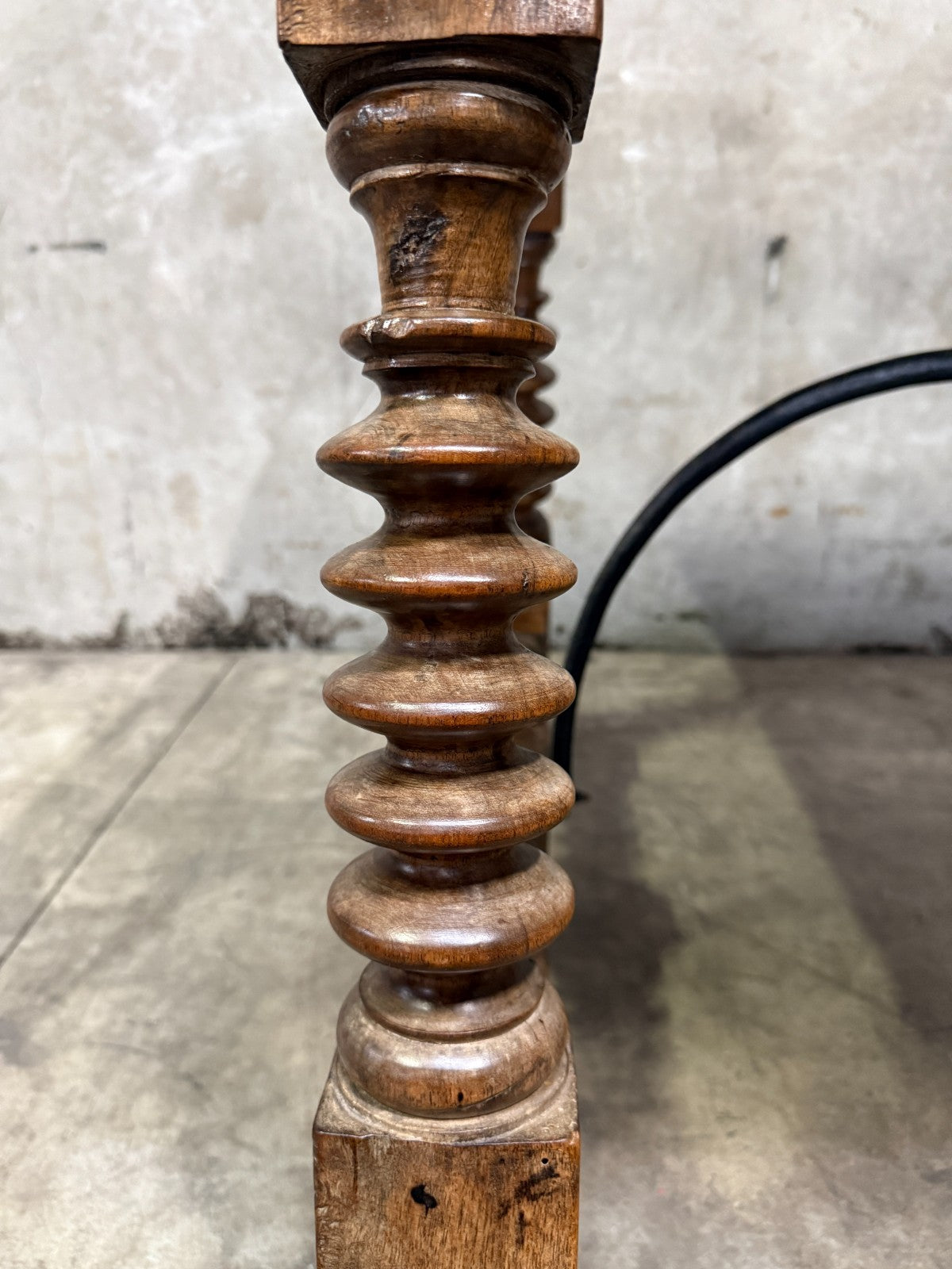 19th Century Spanish Walnut Center Table with Iron Stretcher Support Turned Legs