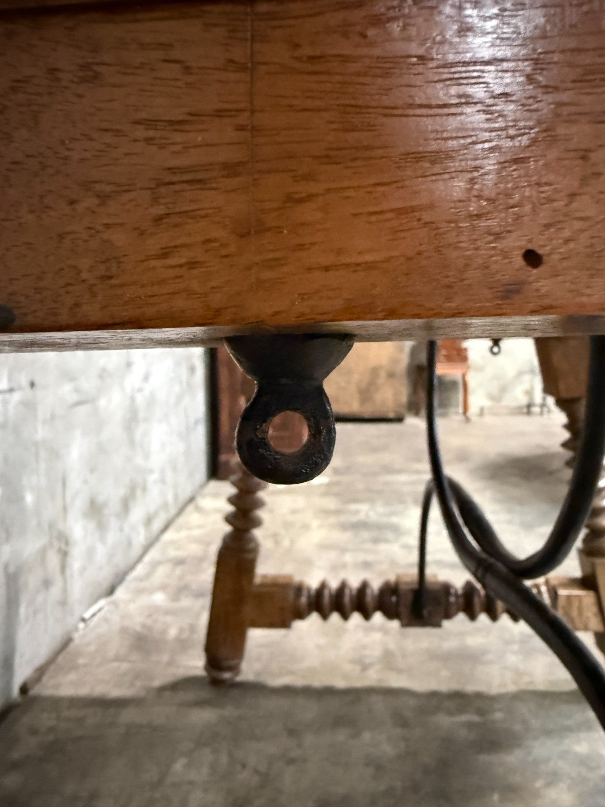 19th Century Spanish Walnut Center Table with Iron Stretcher Support Turned Legs