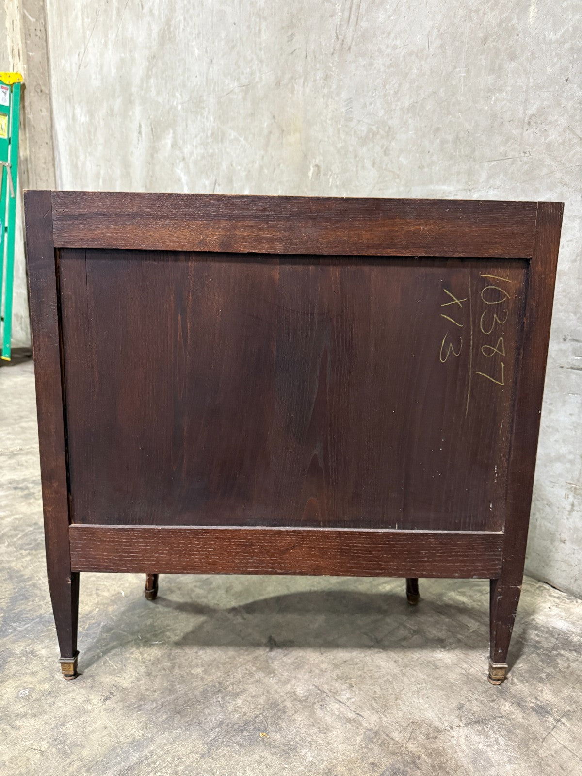Antique French Louis XV Style Demilune Commode With Marble Top, Marquetry Inlay