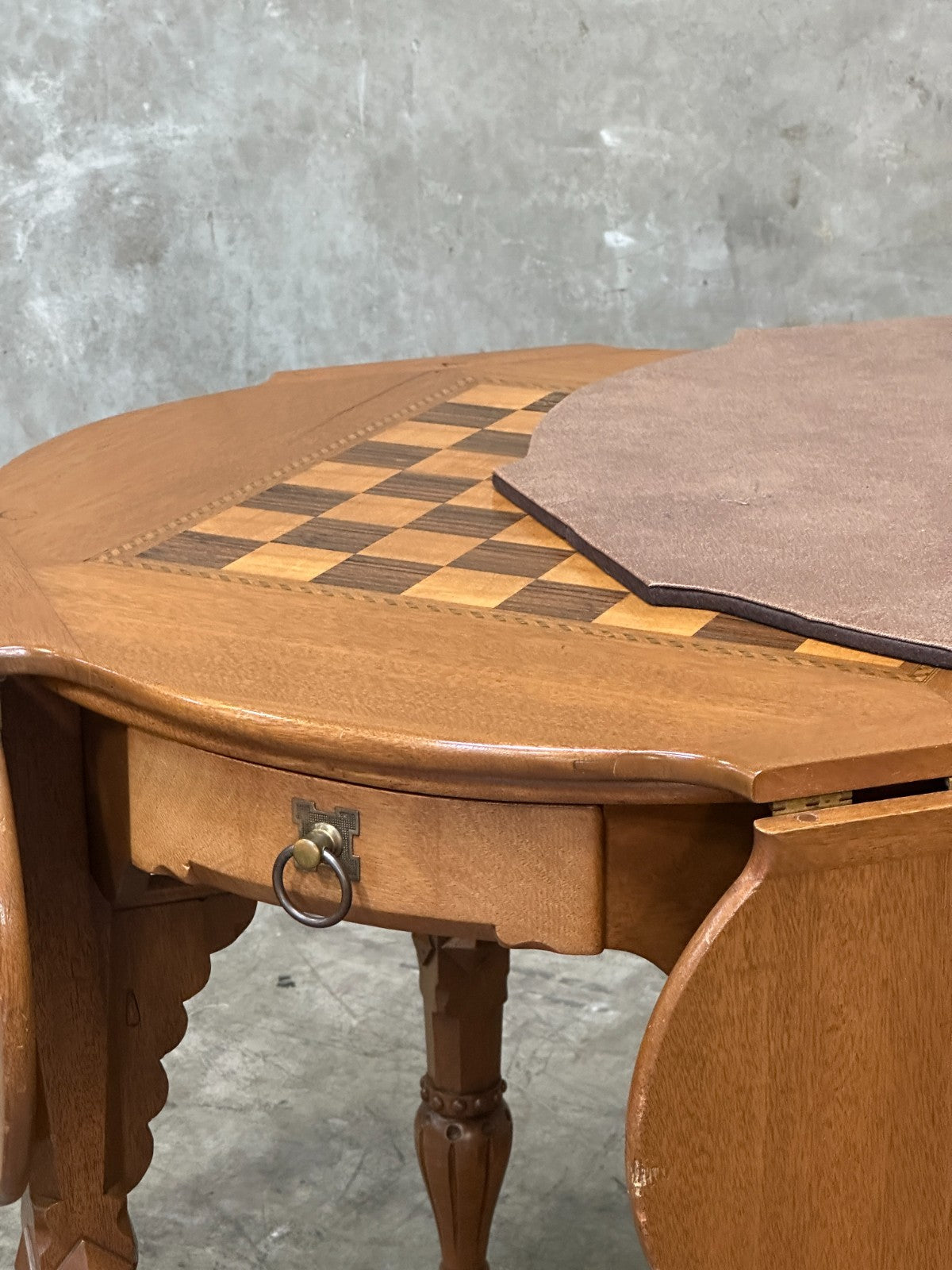 Antique Drop Leaf Game Table Chess Board Top Carved Legs Claw Feet