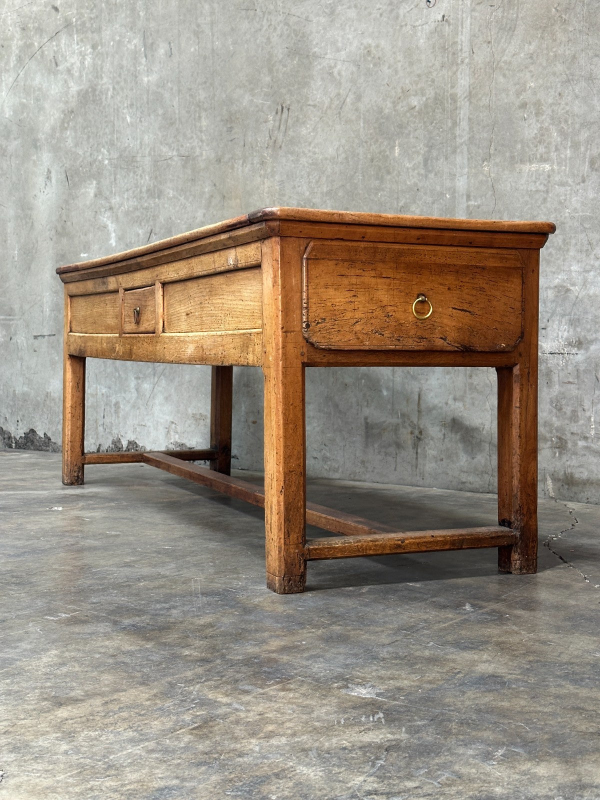 19th C French Draper’s Table Farmhouse Harvest Work Table 83”