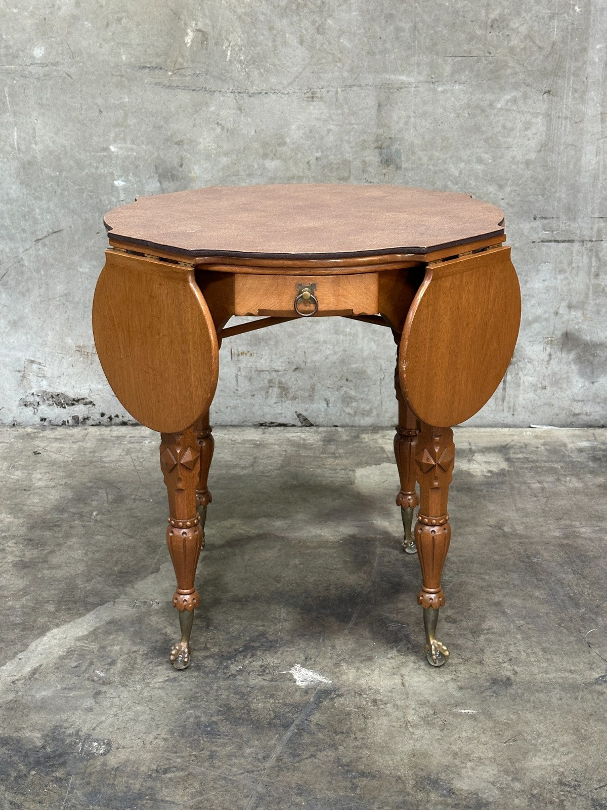 Antique Drop Leaf Game Table Chess Board Top Carved Legs Claw Feet