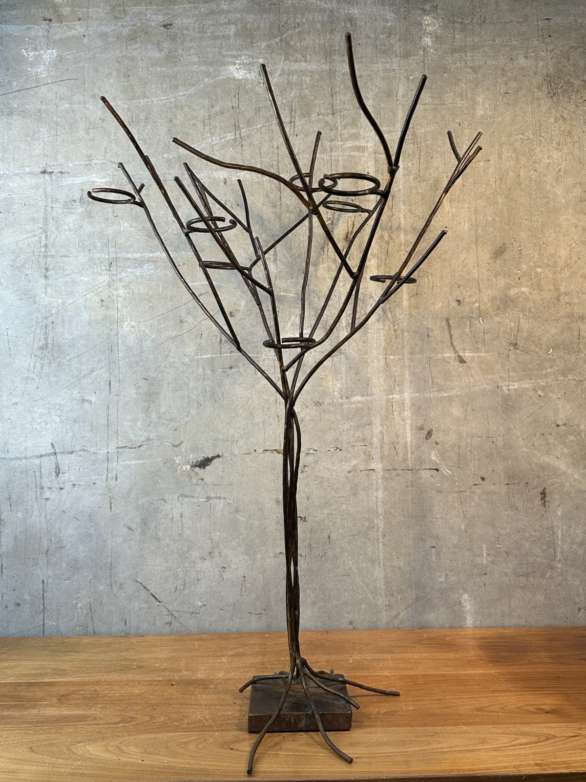 Jan Barboglio Forged Iron Tree Floor Candelabra 7-Light Candle Holder Signed 47"