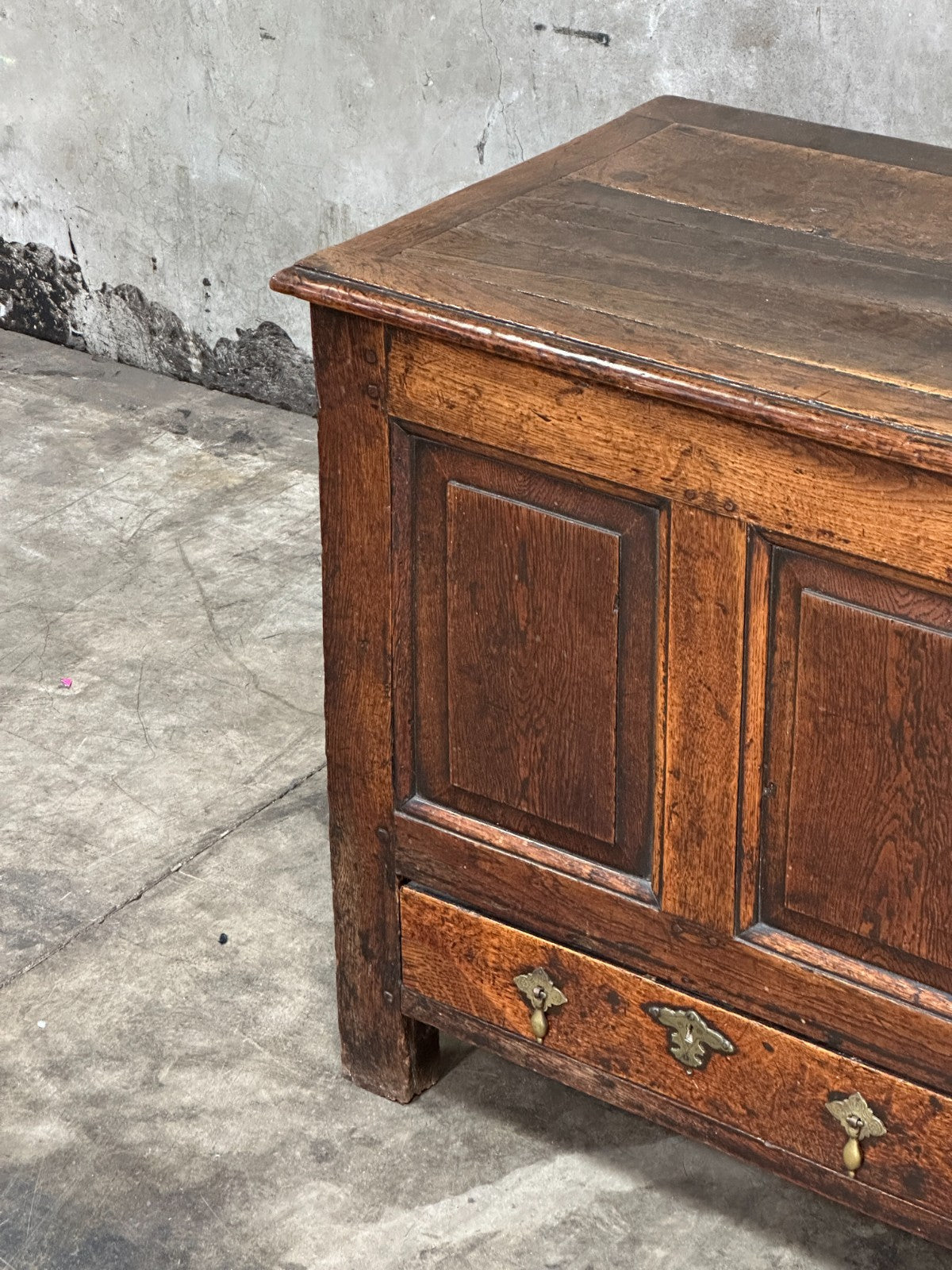 18th C English Oak Mule Chest George III Blanket Chest Paneled 54.5”