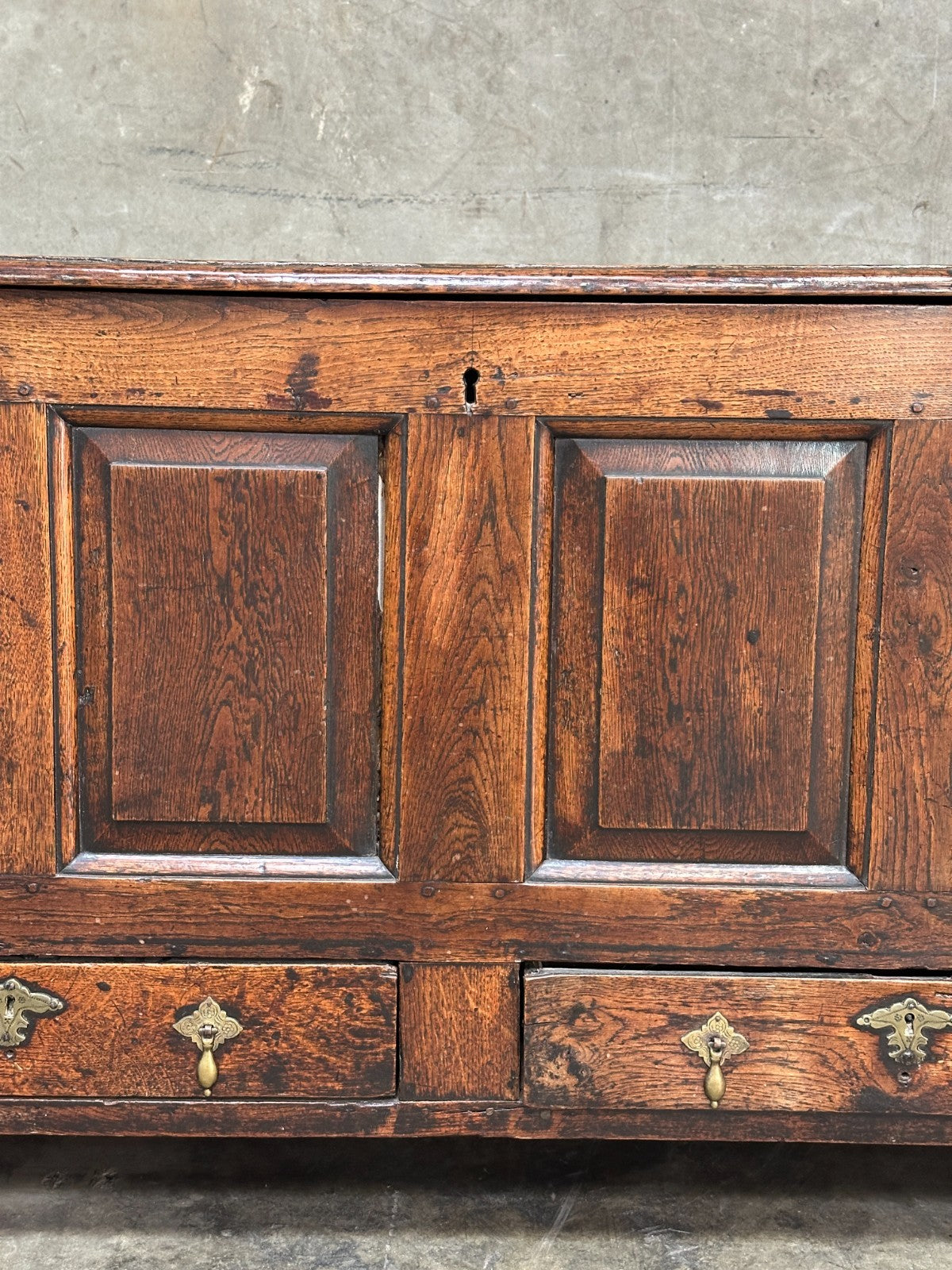 18th C English Oak Mule Chest George III Blanket Chest Paneled 54.5”