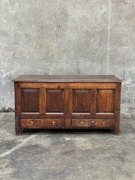 18th C English Oak Mule Chest George III Blanket Chest Paneled 54.5”