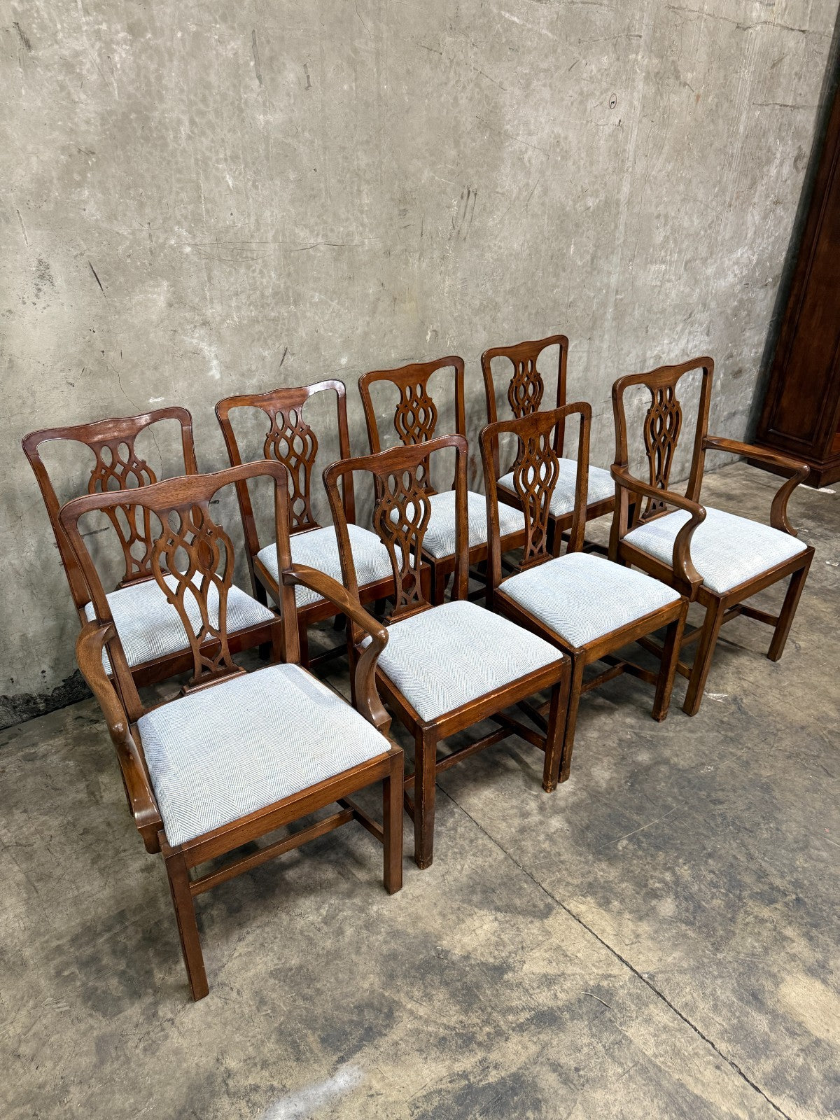 Set of 8 Spectacular Antique 1830s Chippendale Mahogany Dining Chairs (6+2)