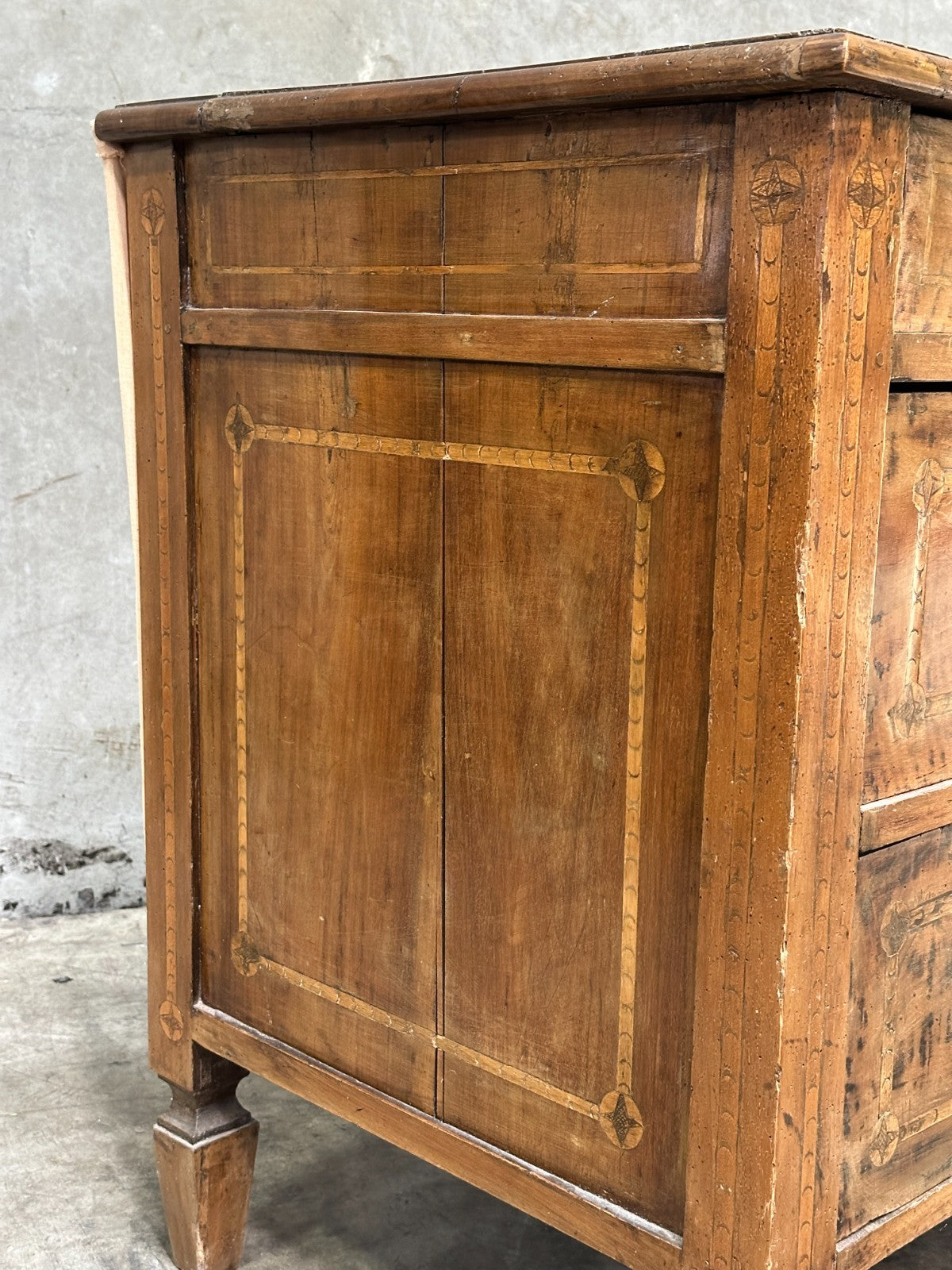 19th Century Italian Neoclassical Walnut Commode Inlay 3 Drawer Chest
