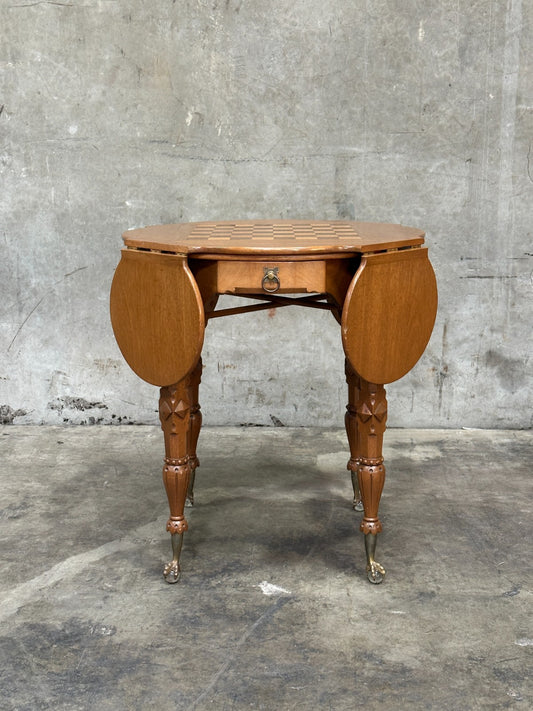 Antique Drop Leaf Game Table Chess Board Top Carved Legs Claw Feet