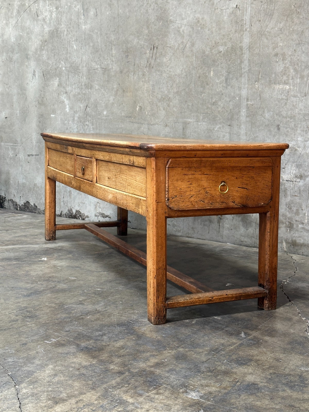 19th C French Draper’s Table Farmhouse Harvest Work Table 83”