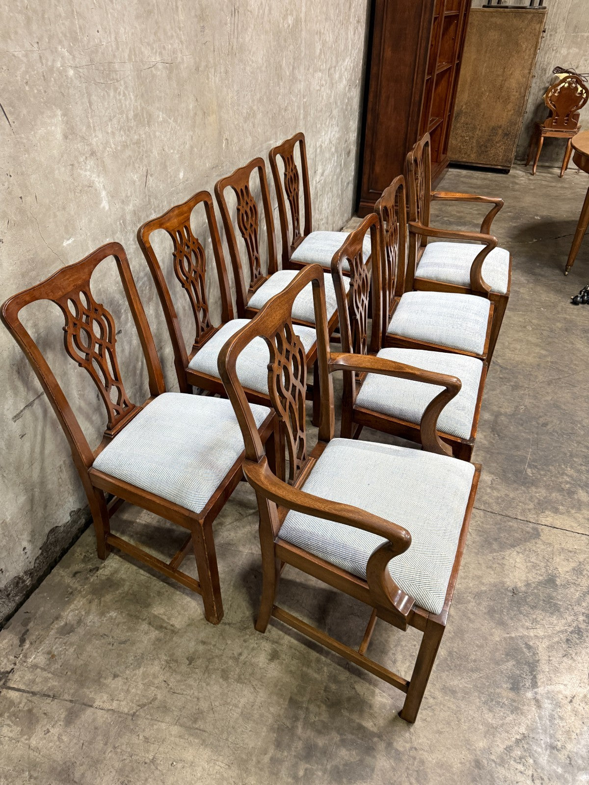 Set of 8 Spectacular Antique 1830s Chippendale Mahogany Dining Chairs (6+2)