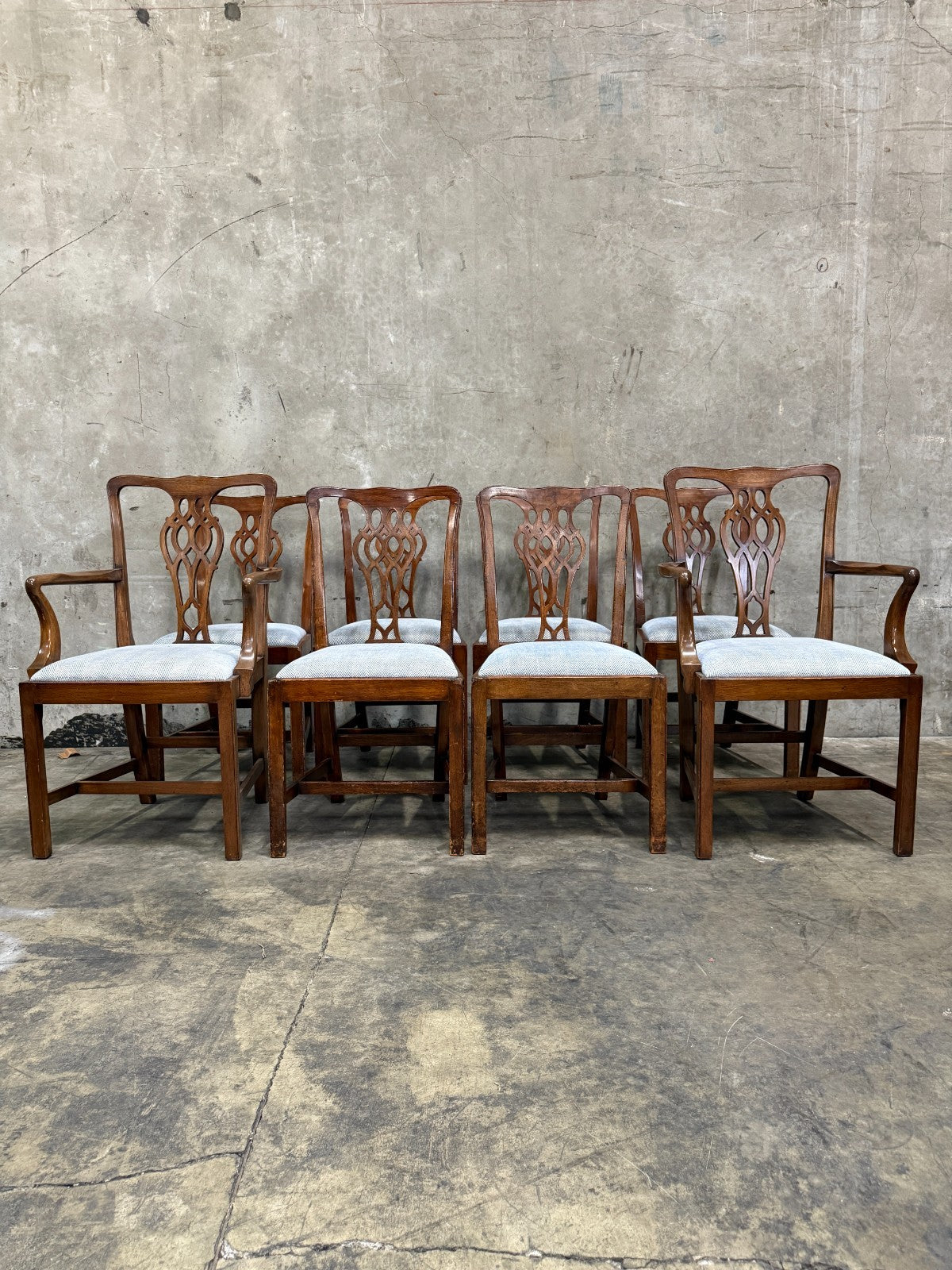 Set of 8 Spectacular Antique 1830s Chippendale Mahogany Dining Chairs (6+2)