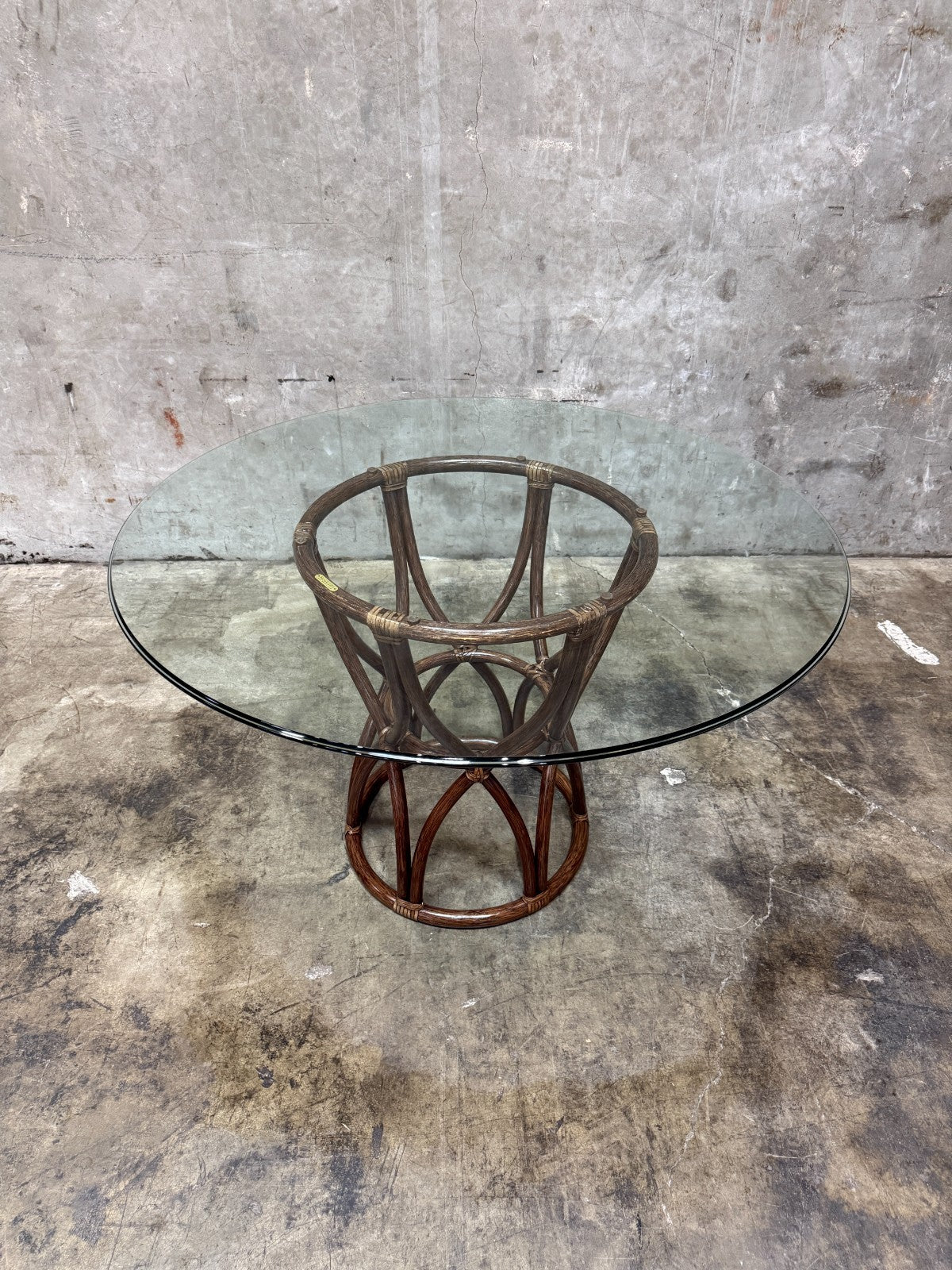 McGuire San Francisco Rattan Dining Table Glass Top 45” Round