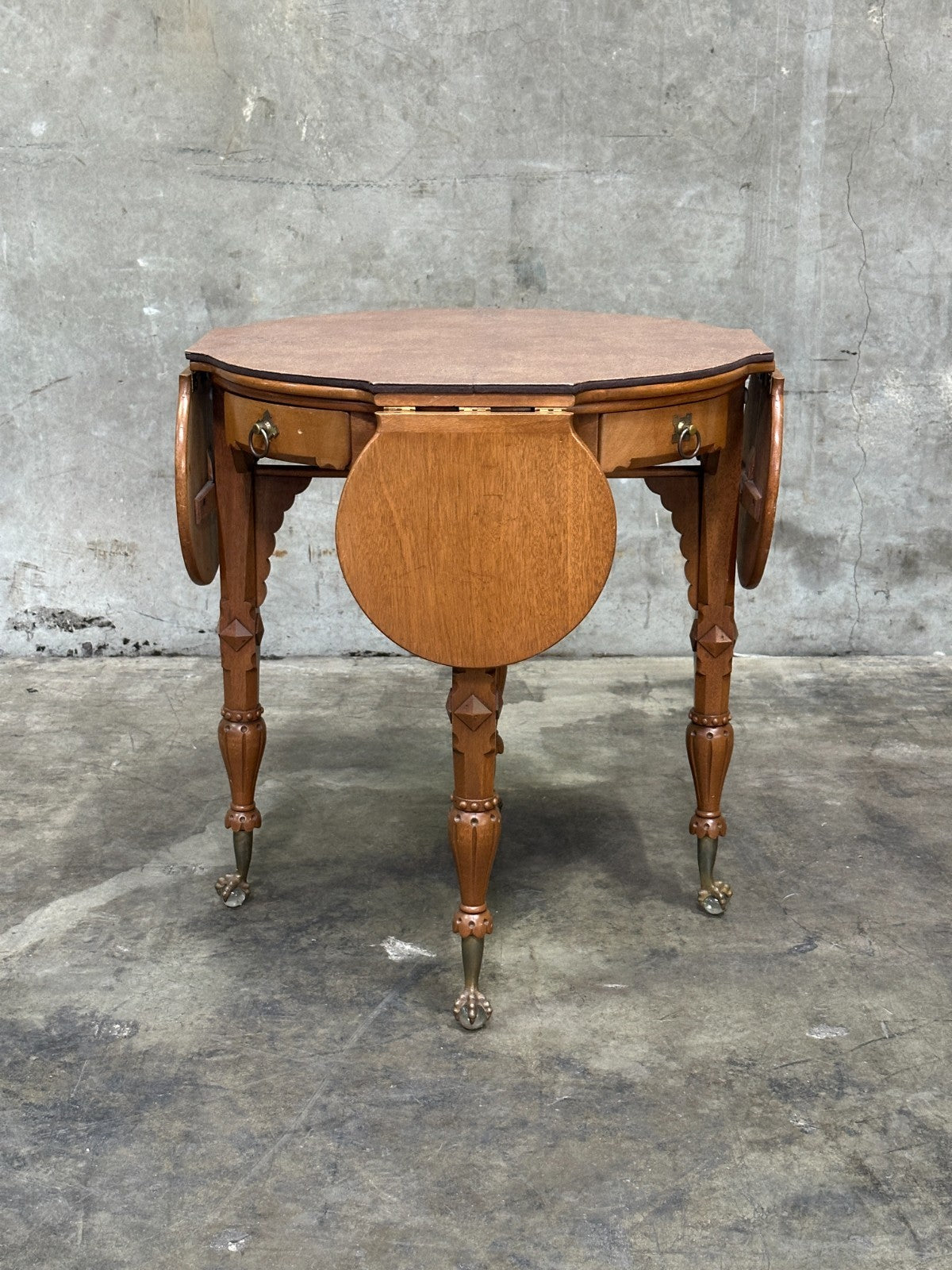 Antique Drop Leaf Game Table Chess Board Top Carved Legs Claw Feet