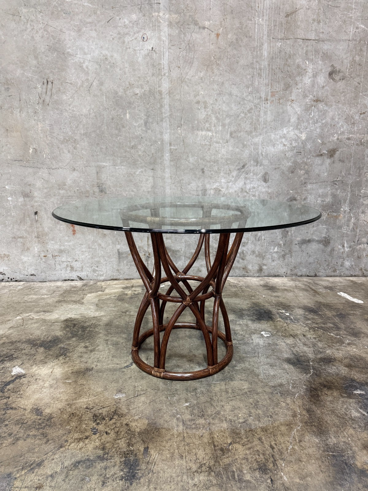 McGuire San Francisco Rattan Dining Table Glass Top 45” Round