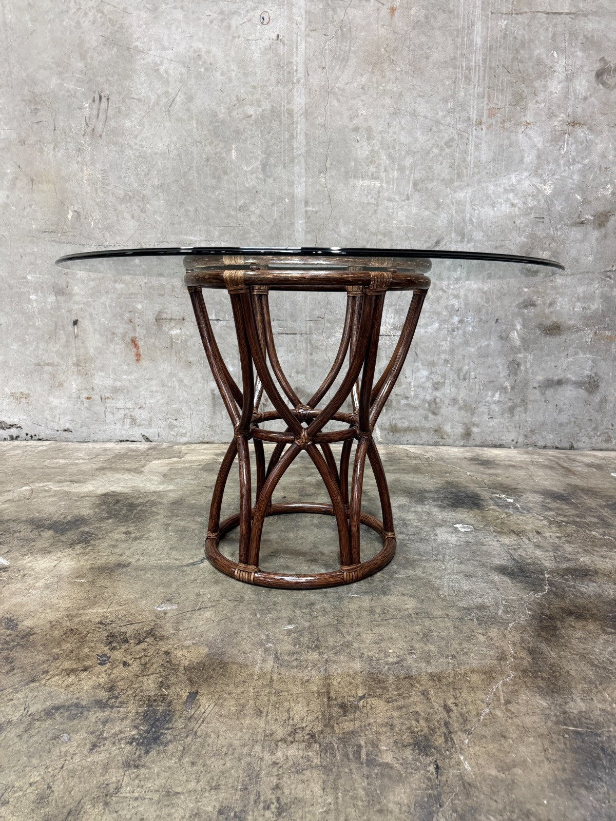 McGuire San Francisco Rattan Dining Table Glass Top 45” Round