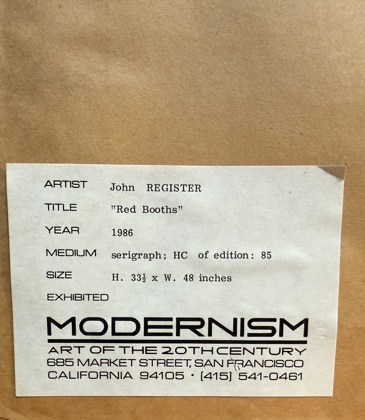 John Register (1939–1996) “Red Booths” 1986 Serigraph – HC of 85 – Signed Cert