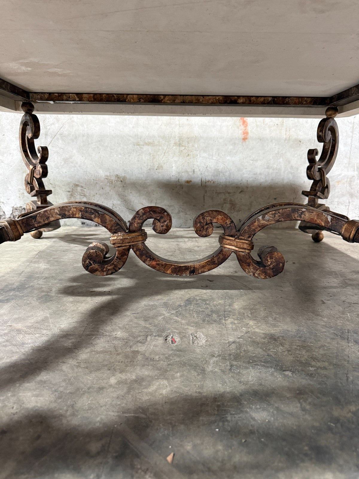 Kreiss Magellan Square Travertine Coffee Table 50.75" Wrought Iron Base