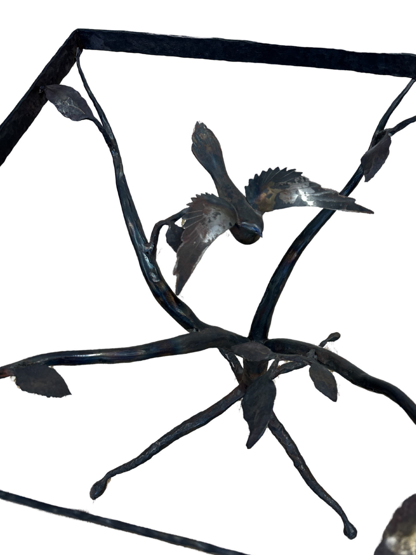 Vintage Diego Giacometti Style Twig & Sparrow Glass Top Accent Table