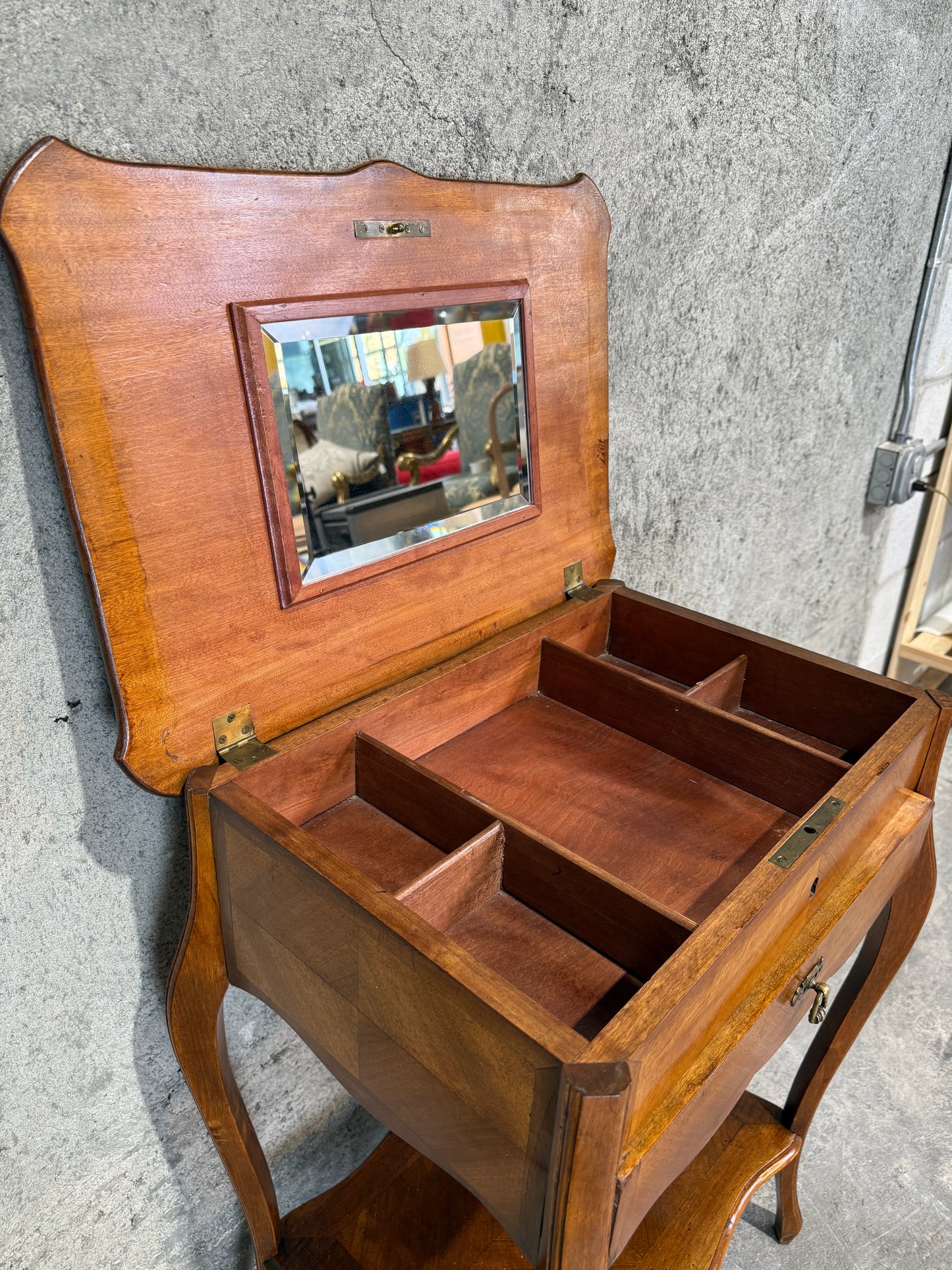 Exquisite Antique French Walnut Lift-Top Dressing Table - Louis XV Style