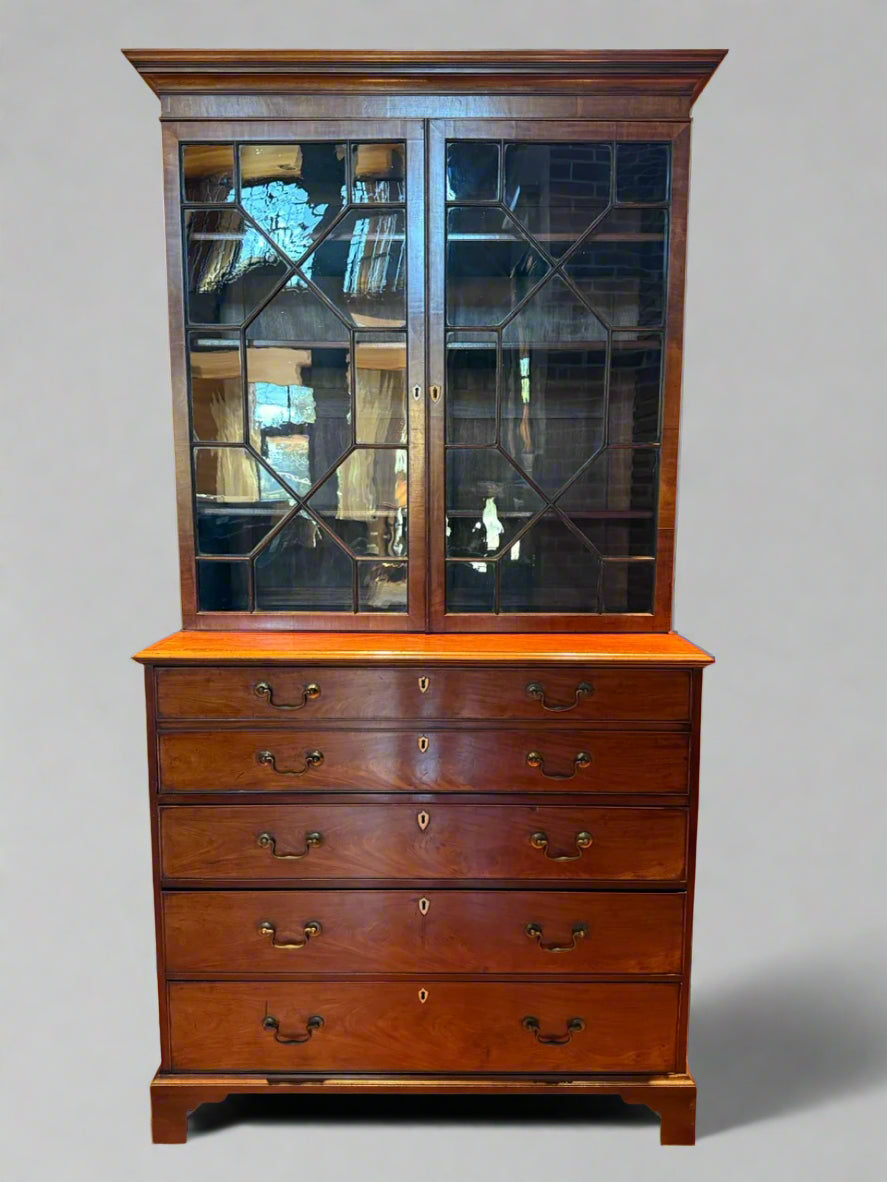 Antique George III Mahogany Secretary Bookcase Bureau with Glazed Doors 91"