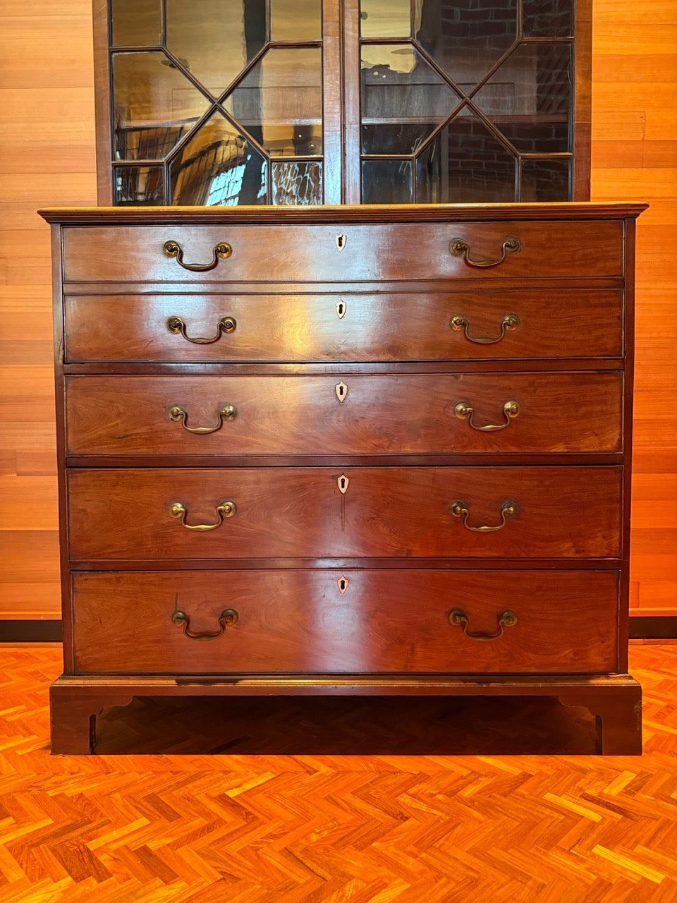 Antique George III Mahogany Secretary Bookcase Bureau with Glazed Doors 91"