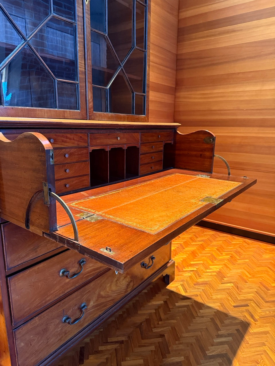 Antique George III Mahogany Secretary Bookcase Bureau with Glazed Doors 91"