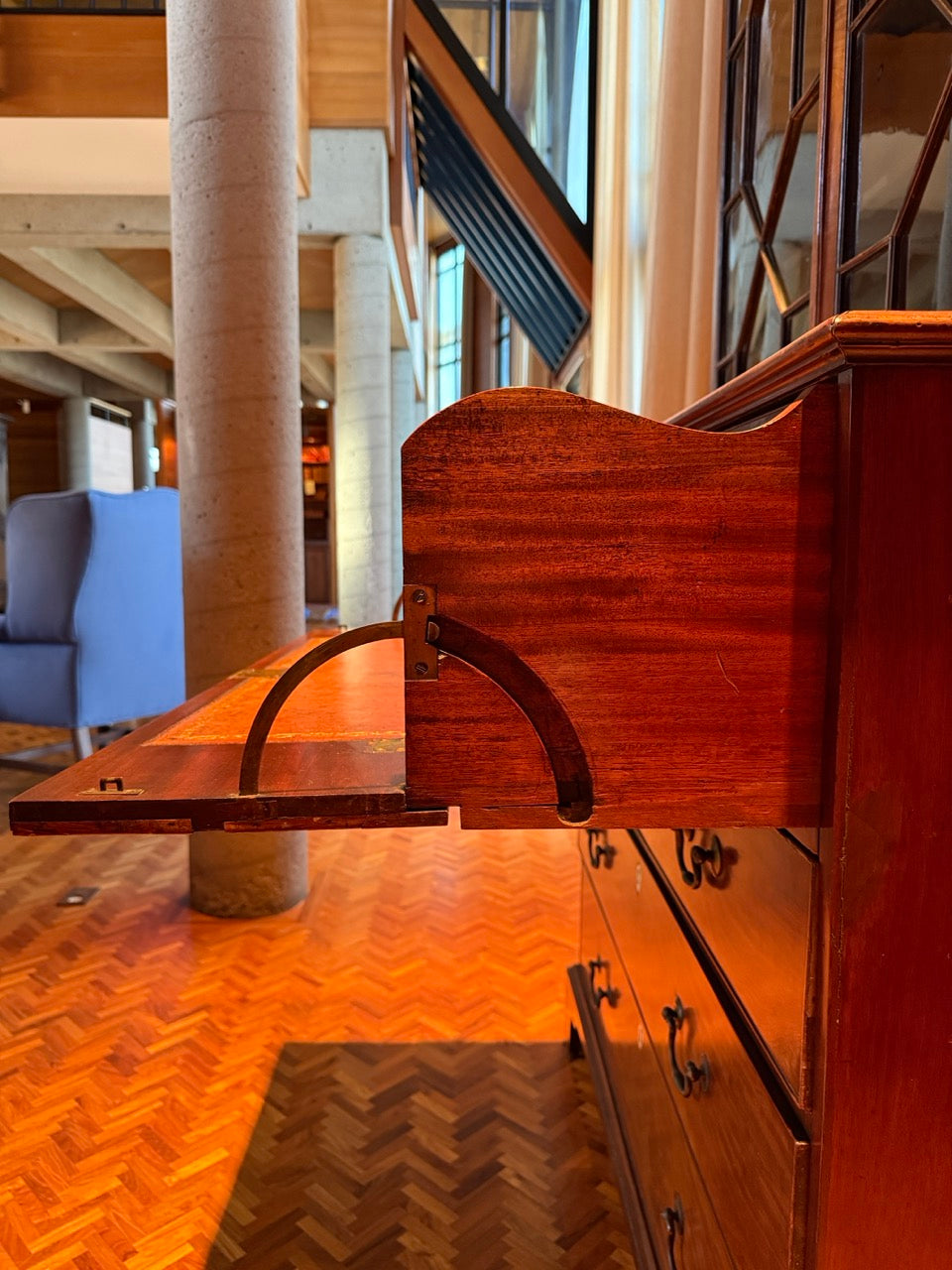 Antique George III Mahogany Secretary Bookcase Bureau with Glazed Doors 91"