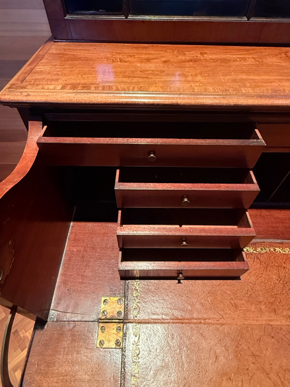 Antique George III Mahogany Secretary Bookcase Bureau with Glazed Doors 91"