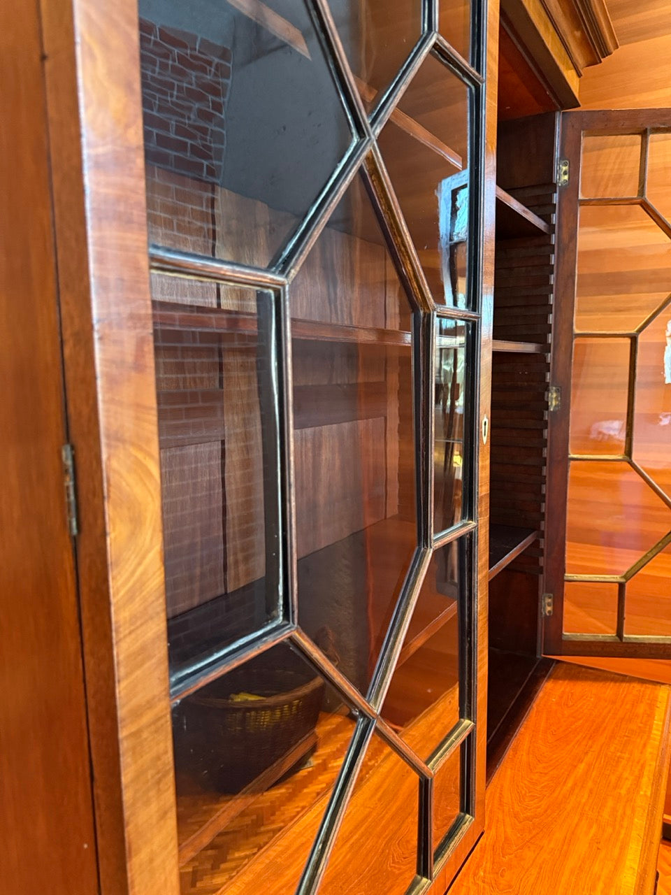 Antique George III Mahogany Secretary Bookcase Bureau with Glazed Doors 91"