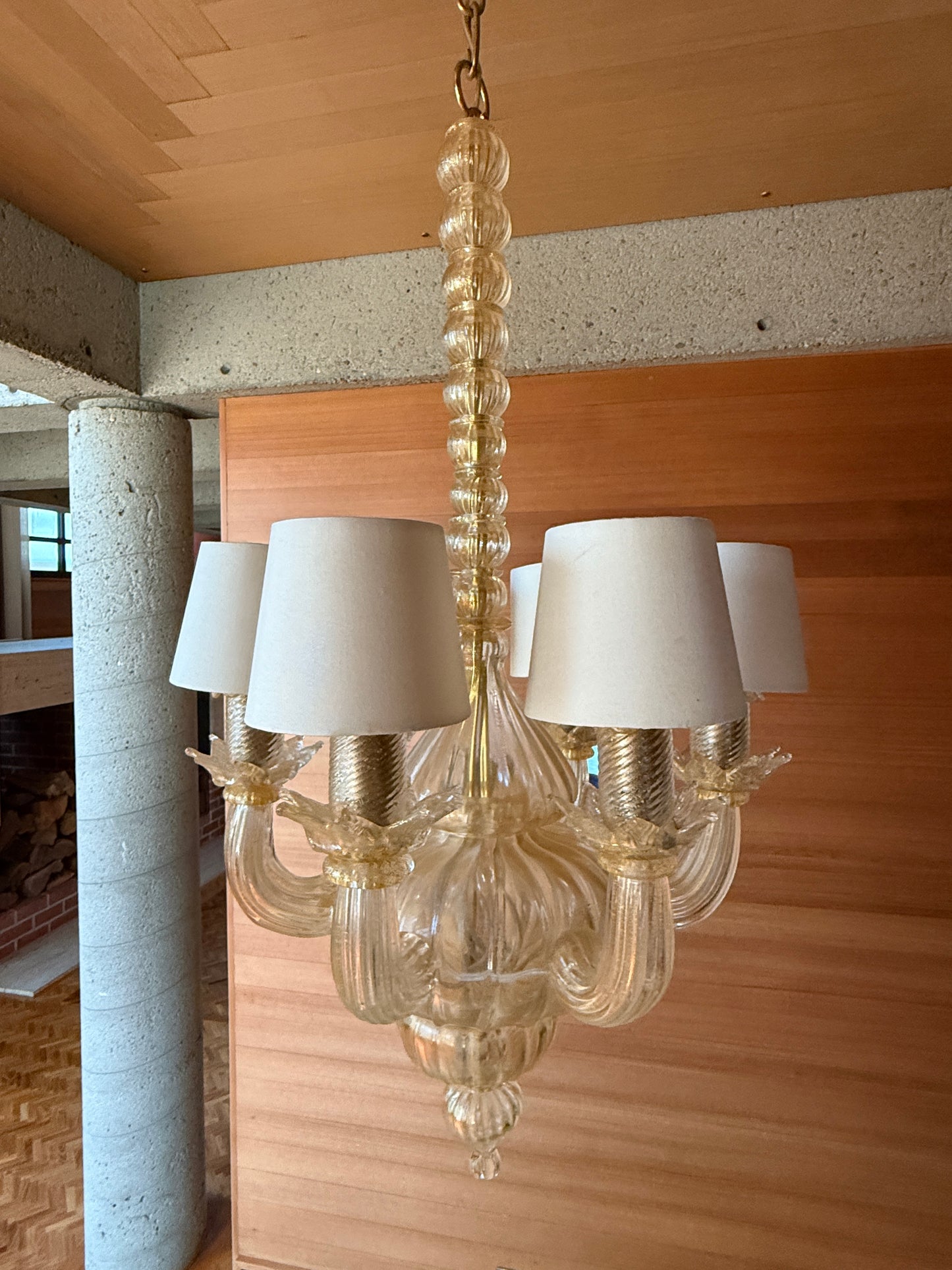 Murano Glass Chandelier Gold Iridescent 6-Light Venetian Pendant Neoclassical