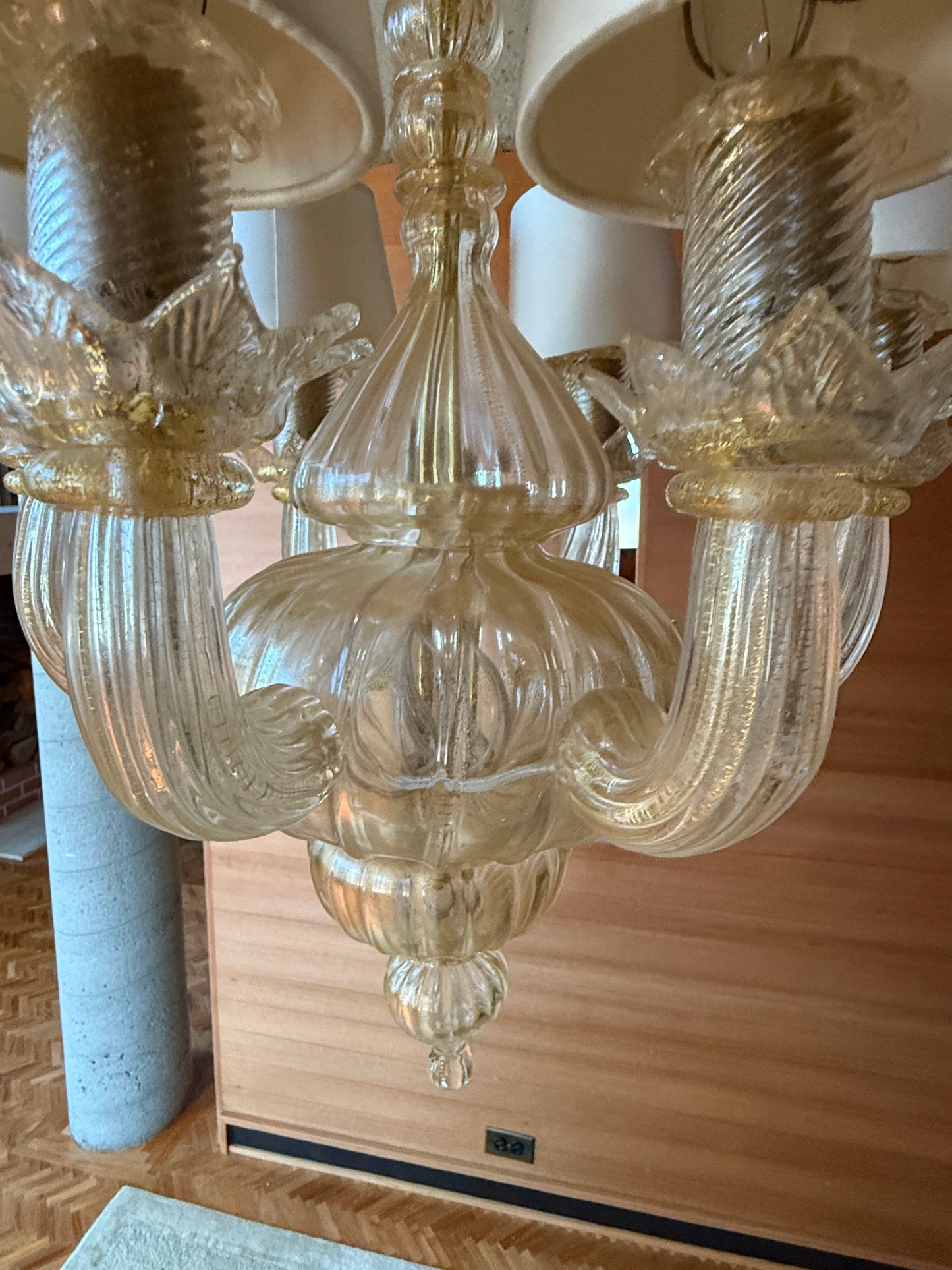 Murano Glass Chandelier Gold Iridescent 6-Light Venetian Pendant Neoclassical